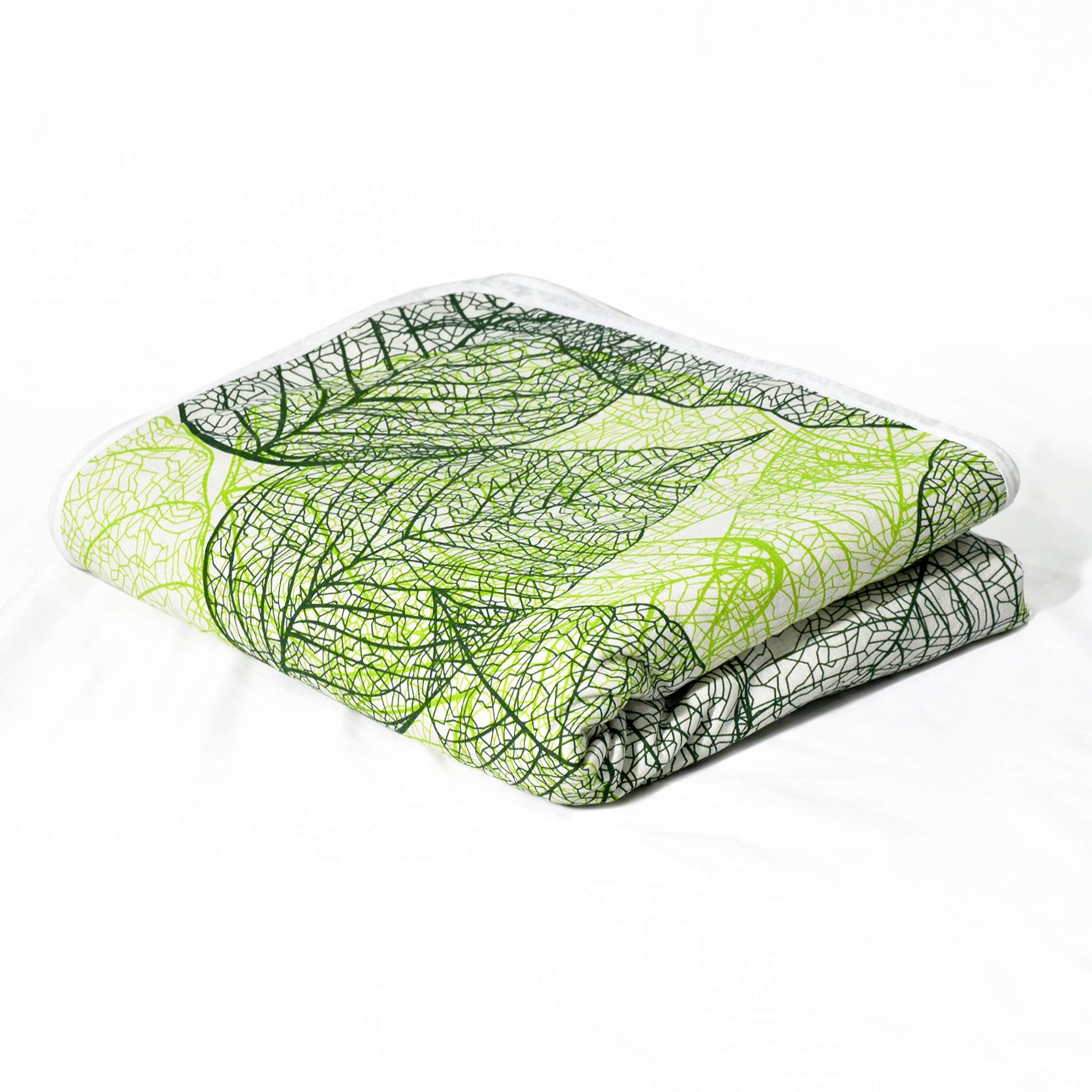Divine Casa 120 GSM Reversible Lightweight Brittle Leaf Print Single Bed Glace Cotton AC Dohar Blanket - Garden Green