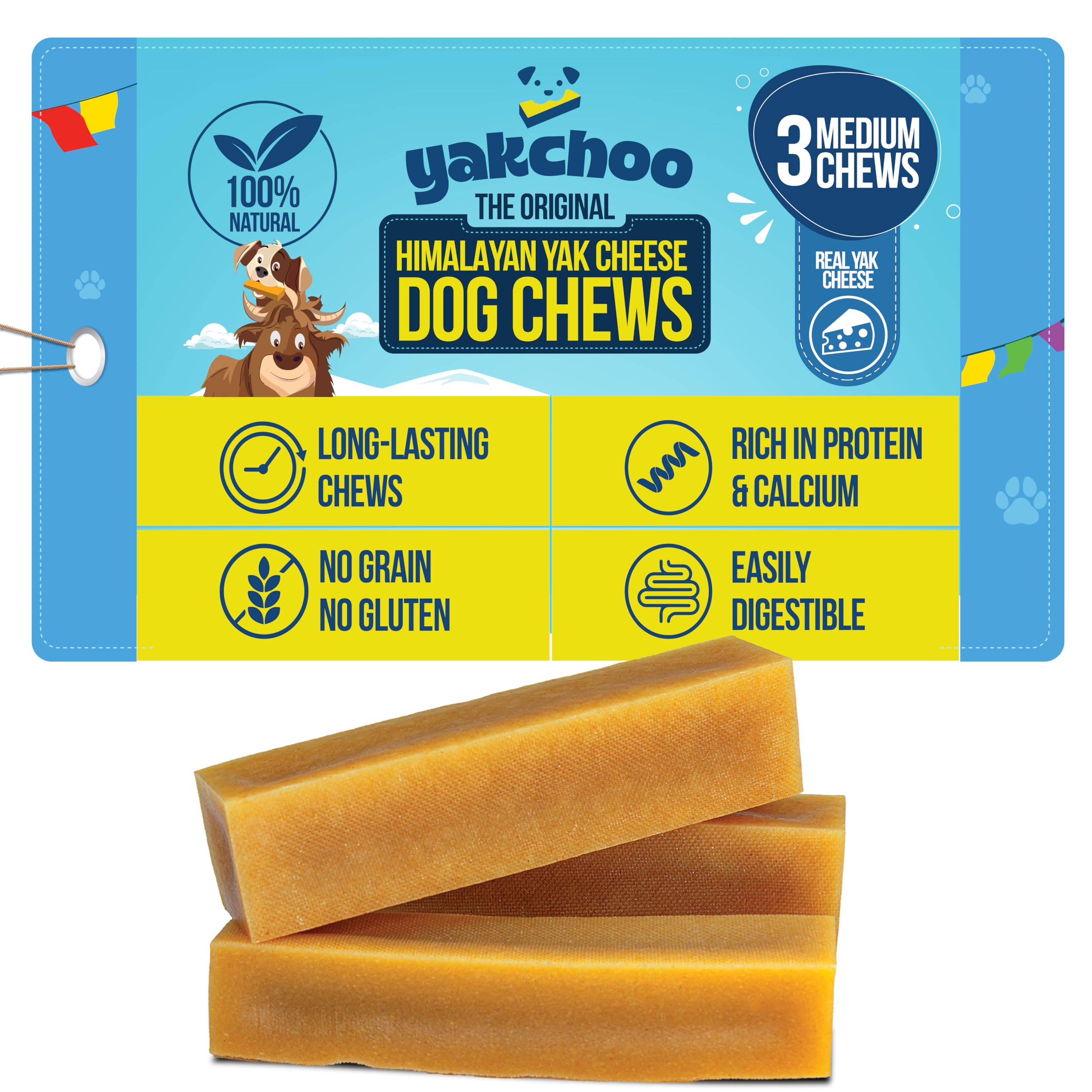 Yakchoo Premium Himalayan Yak Chews for Dogs 210g(Medium - 3 Chews), 70 g (Pack of 3)