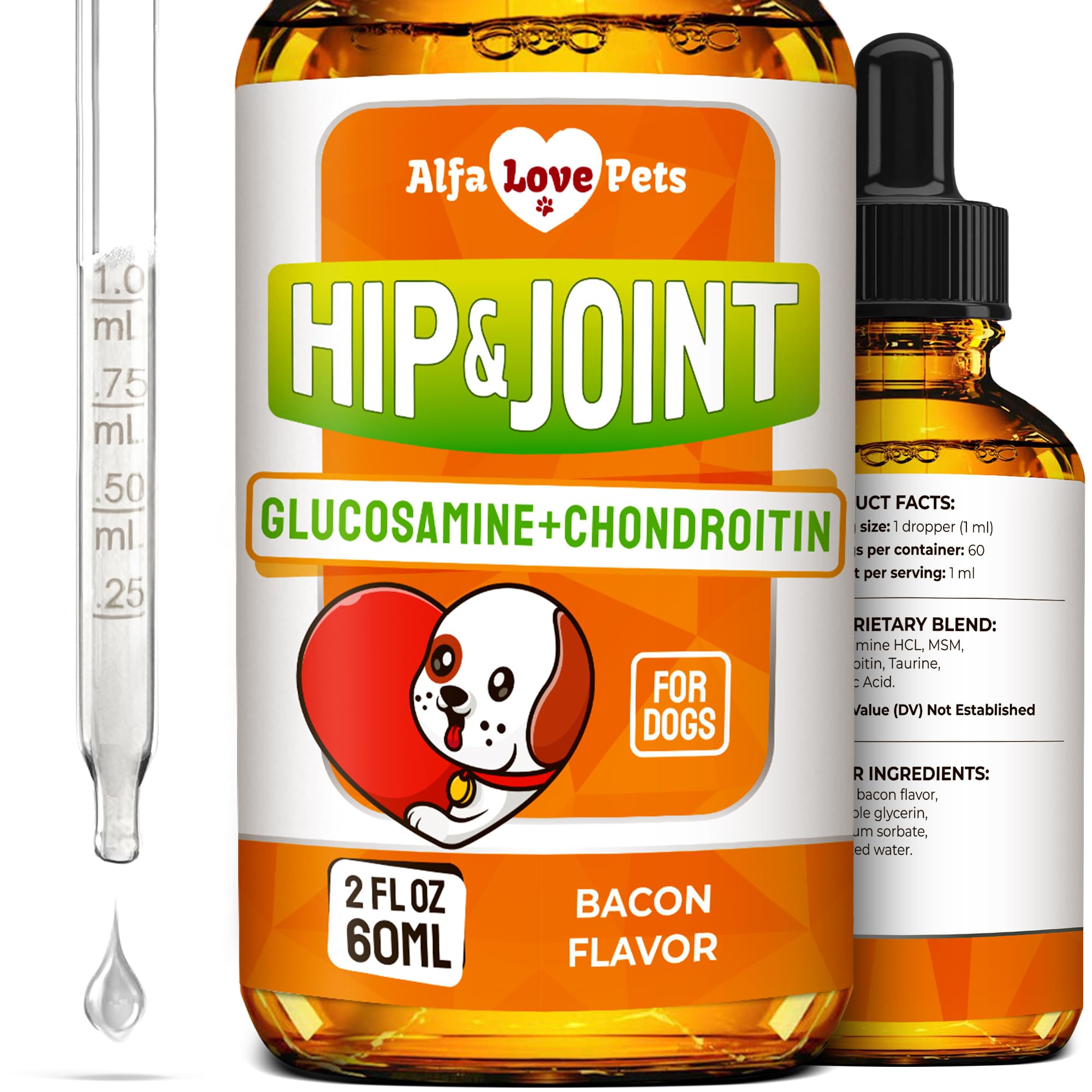Dog Joint Supplement – Glucosamine Chondroitin for Dogs and Puppies – MSM in The Composition – Care for Joints, Muscles, & Ligaments – Bacon Flavor – 2 Oz