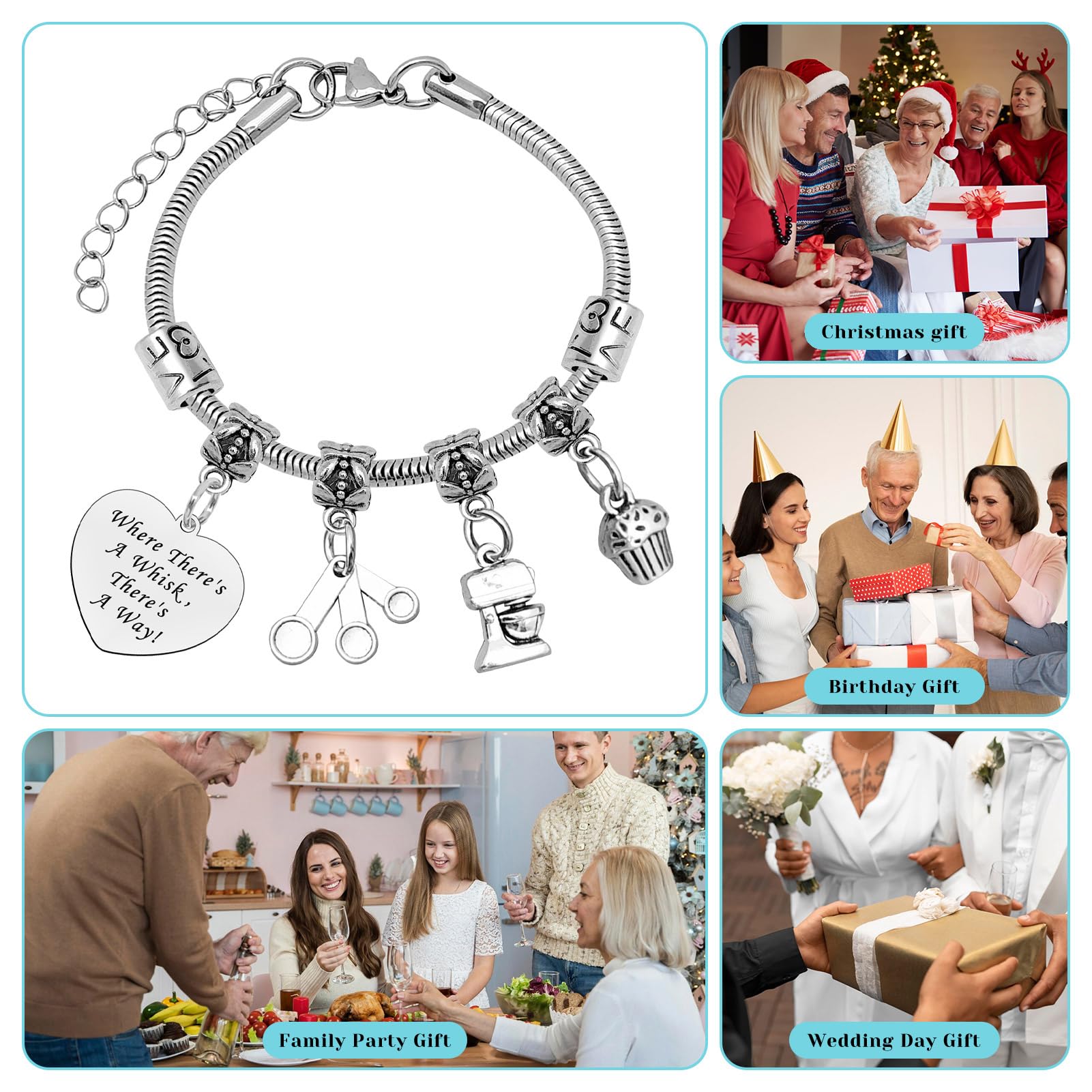 Mxrymvu Baking Gift for Women Bracelet Baking Lover Gift Bakers Themed Accessories Gifts for Culinary Student Inspirational Gifts for Bakers Christmas Birthday Graduation Present Jewelry