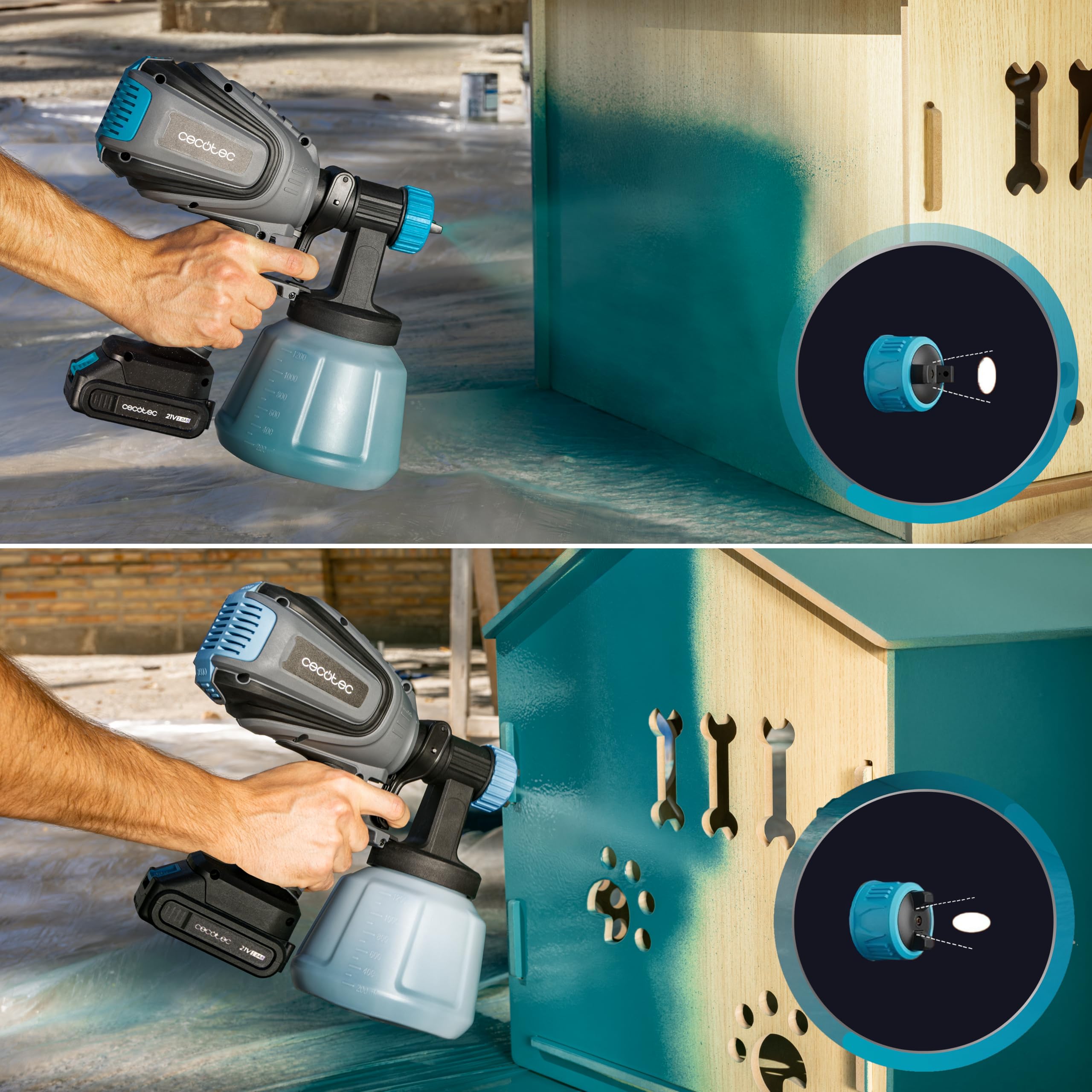 Cecotec Pistola Vernice a Batteria TotalPaint 4000 Liberty con 800W Potenza, Precisione 14kPa, Include 4 Ugelli, Contenitore Capacità 1200ml, Flusso Massimo 800ml/min