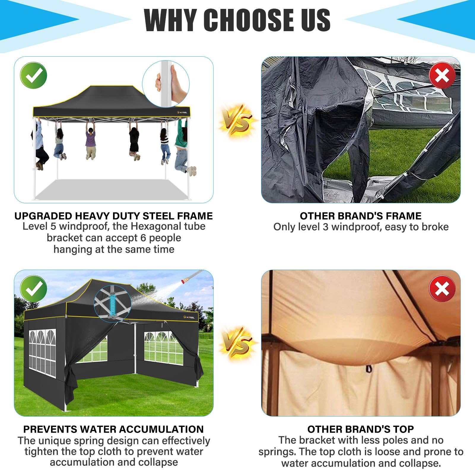HOTEEL Pavillon 3x4,5m Wasserdicht, Verstärkte Sechskant-Beine, Schwarz | Pop-up Zelt mit wasserdichtem und UPF 50+-Stoff,tragbare Rollen-Tasche, Pavillon für Veranstaltungen/Gartenpartys/Marktplätze