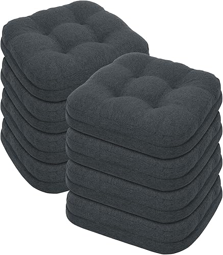 baibu Juego de 8 cojines para silla de comedor, diseño de patente de doble capa, cojines de asiento antideslizantes con lazos, 16.5 x 16.5 x 3.5