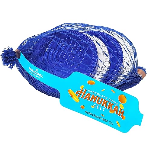 Miniatura 3 de The Dreidel Company Bolsas de malla Hanukkah azul y plateado, monedas de chocolate con leche, diseño de Hanukkah, sin gluten, sin OMG, certificado