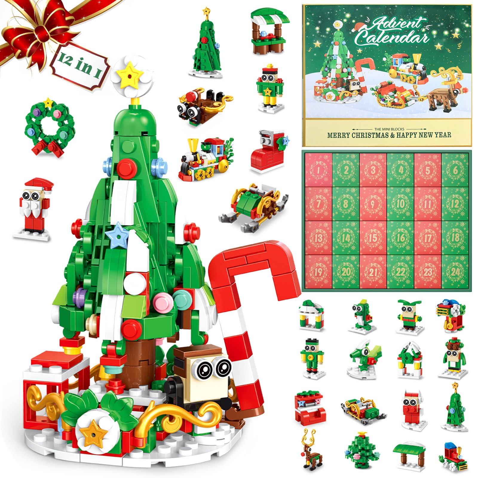 Mould King 10165 Calendario Dell'Avvento 2024 – 24 Kit Di Costruzione Di Natale Con 725 Pezzi, Giocattoli A Tema Per Ragazzi E Ragazze (14+)