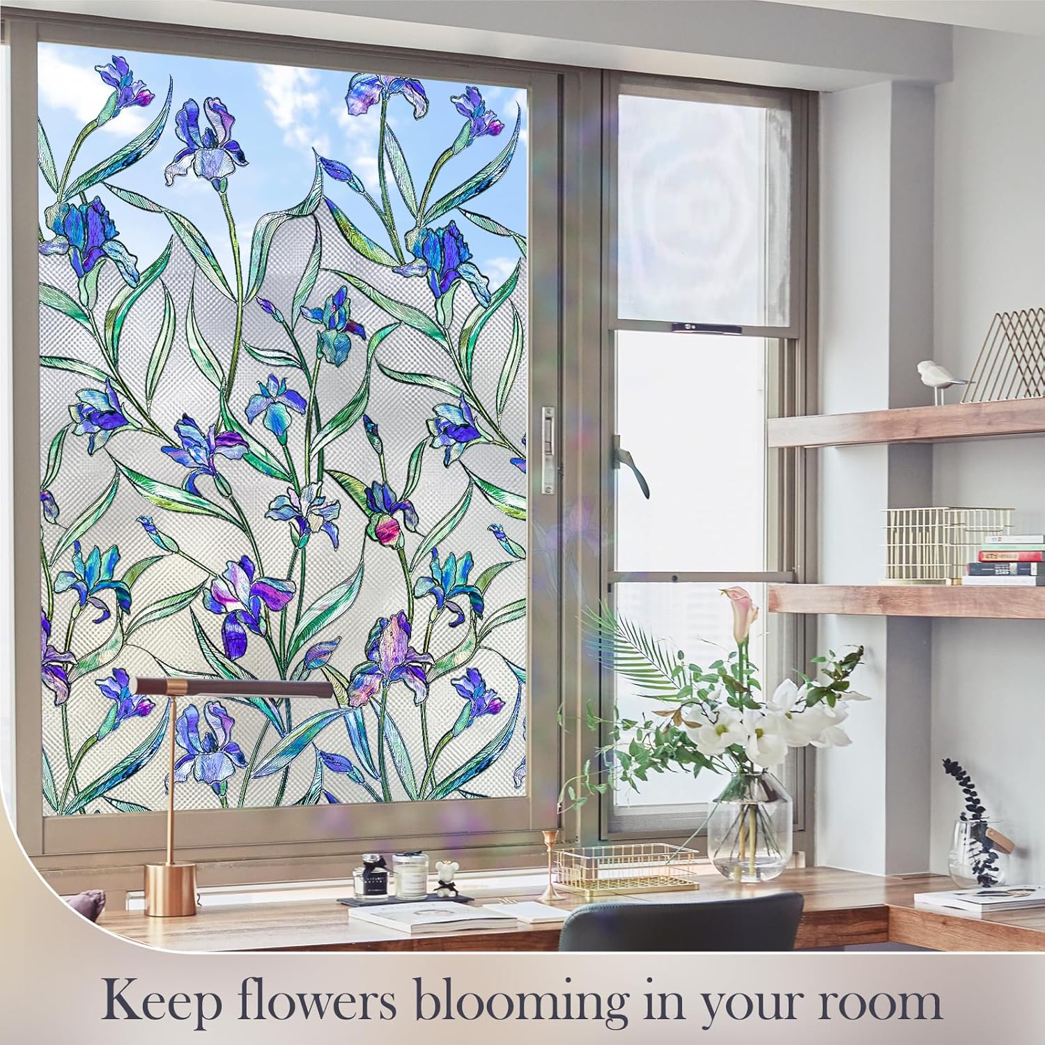 Window Privacy Film, Stained Glass Window Films 3D Rainbow Decorative Static Cling Iridescent Window Tint Heat Blocking Decals Covering for Home Door Vinyl, Blue, 35.4" x 78.7"