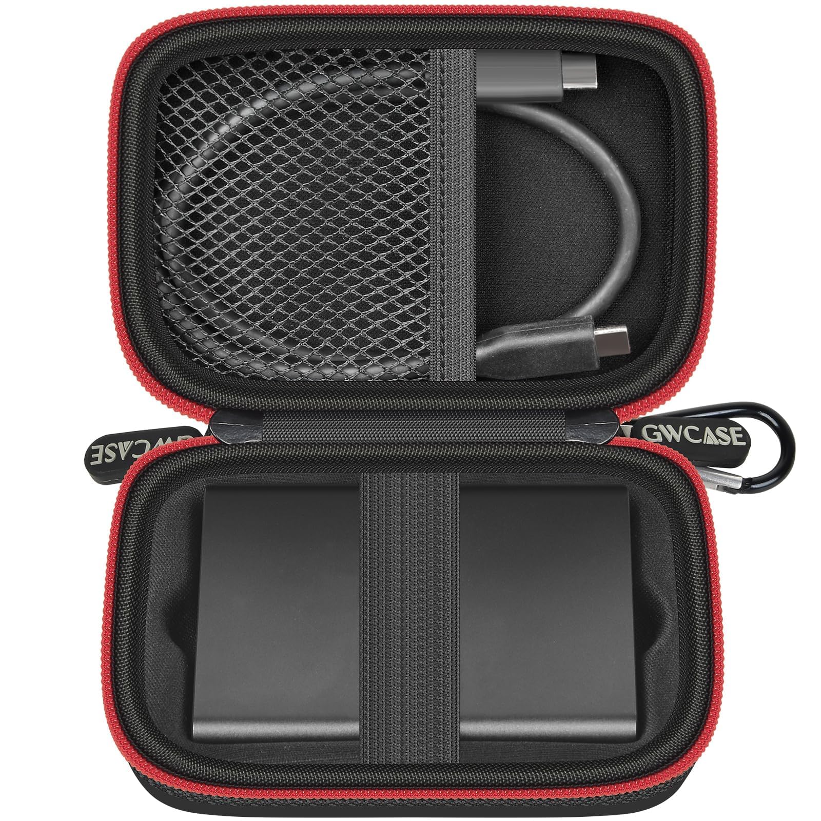 GWCASE Funda rígida compatible con Samsung T7 / T7 Touch SSD portátil, organizador de viaje a prueba de golpes con bandeja interior extraíble y trabillas para los dedos, bolsillo de malla para cables