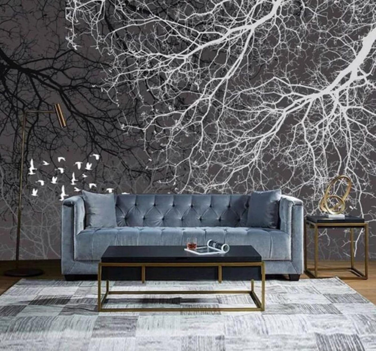 XLMING Minimalist Black and White Branches Birds in Flight Landscape 3D Wallpaper Luxury Silk Study Dining Feature Sofa Grey Bedroom Living Room Tv Decorative Wall-430cm×300cm