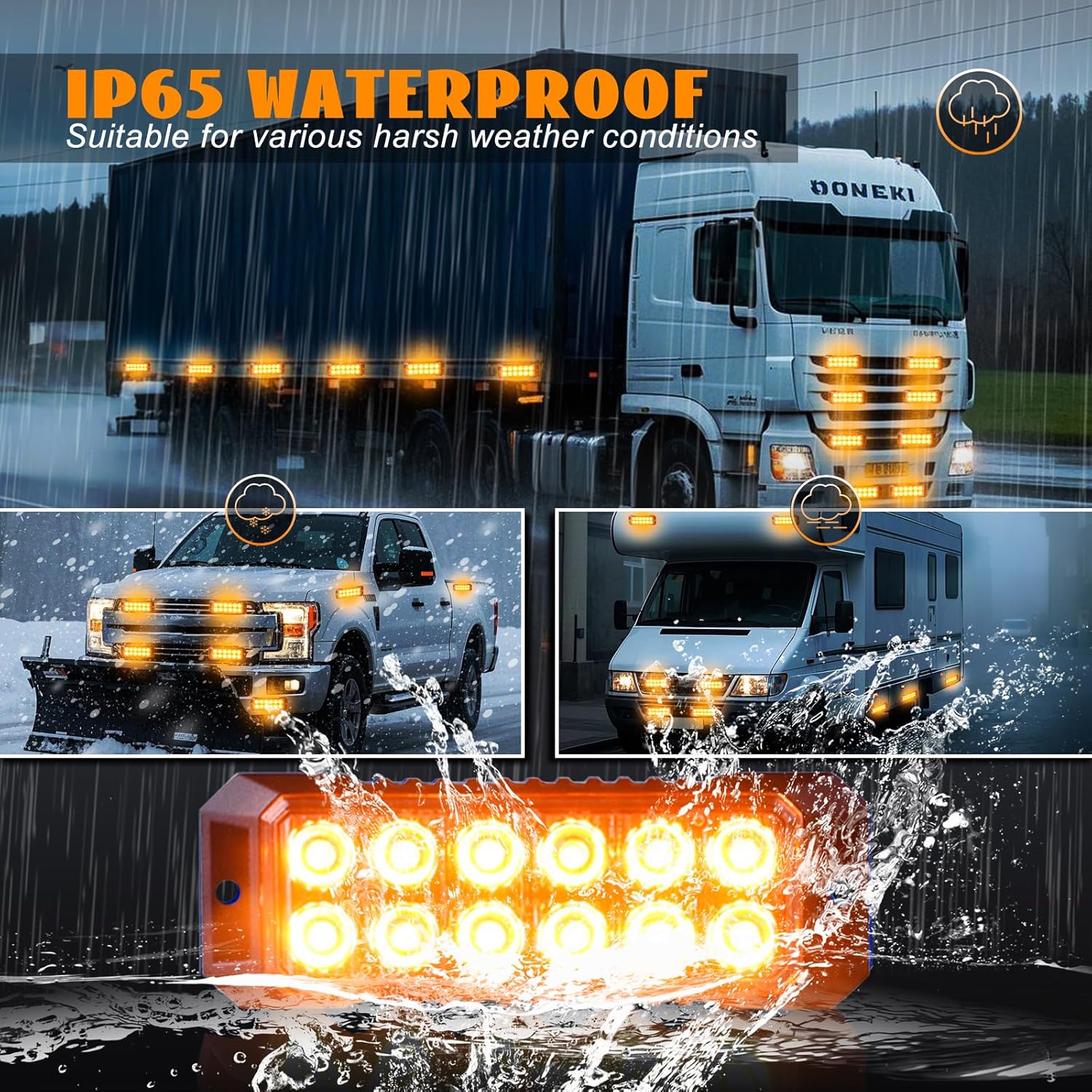 4PCS Amber Strobe Lights for Trucks, Sync Feature LED Emergency Strobe Grille Lights 12-24V Surface Mount Flashing Mini Grill Caution Hazard Warning Emergency Lights for Vehicles Cars