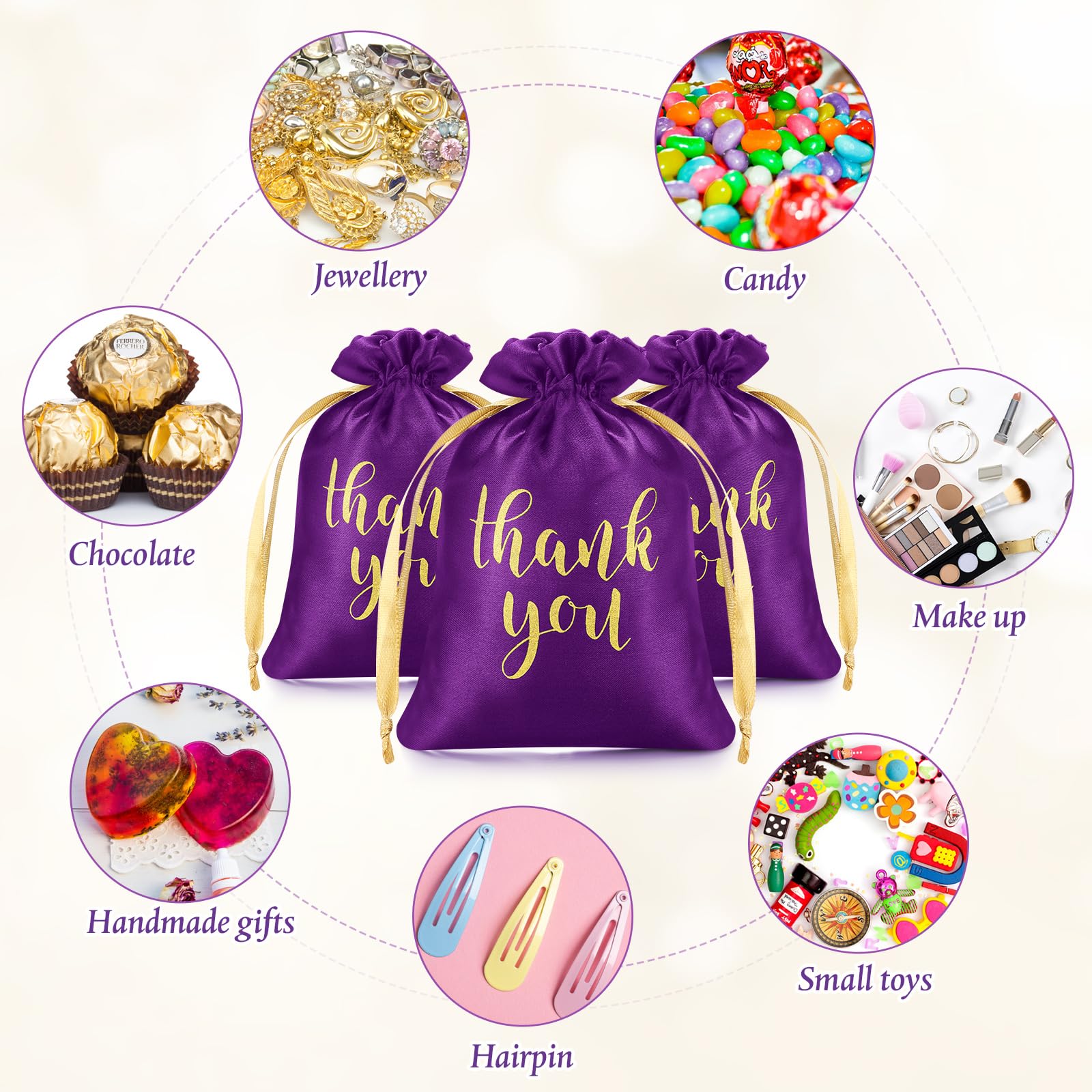 Sieral 50 bolsas de regalo de satén con cordón para joyas, bolsas de dulces para bodas, despedidas de soltera, bolsas de regalo para fiesta de cumpleaños, aniversario (morado, 4 x 6 pulgadas)