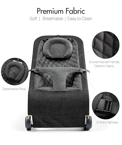 Miniatura 3 de Fodoss Baby Bouncer - Asiento portátil para bebés, diseño ergonómico, gorila para bebés de 0 a 12 meses, color negro