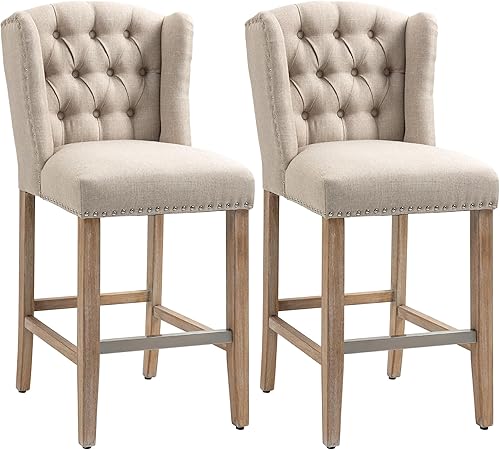 HOMCOM Juego de 2 taburetes de bar de altura de mostrador, taburetes de bar tapizados de altura de asiento de 27 pulgadas, taburetes de isla de