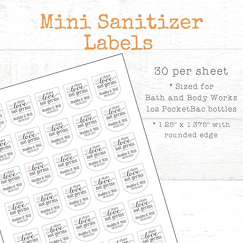 Miniatura 2 de Wedding Favor Labels - 30 Personalized Sanitizer Stickers, Share Love Not Germs, fits PocketBac