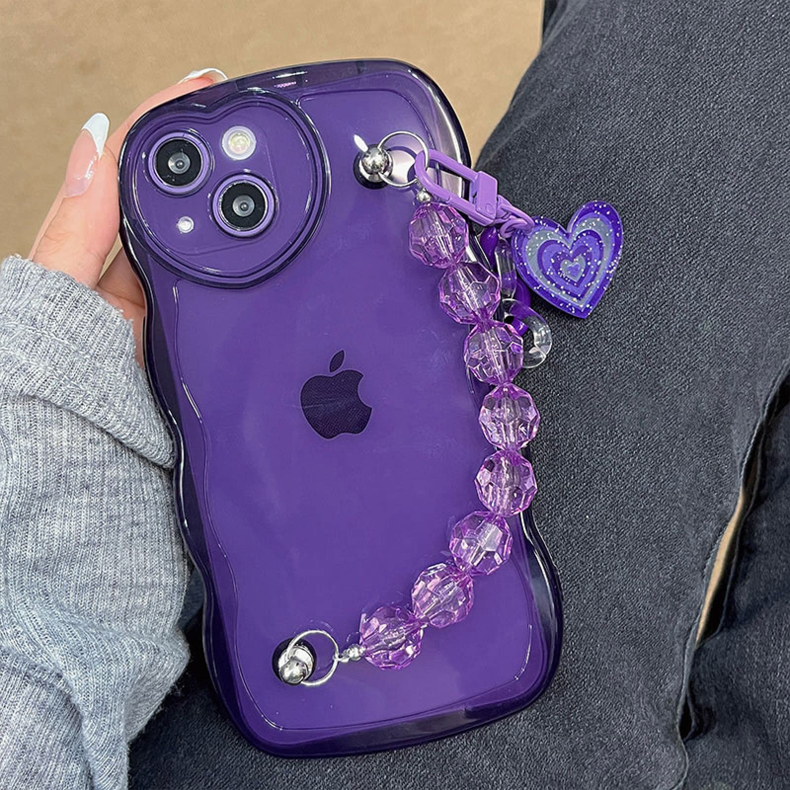 Semplice Viola Braccialetto Di Perline Amore Cuore Ciondolo Cassa Morbida Del Telefono Per Iphone 14 12 11 13 Pro Xr X Xs Max Copertura Posteriore, Viola,per Iphone 13pro Max