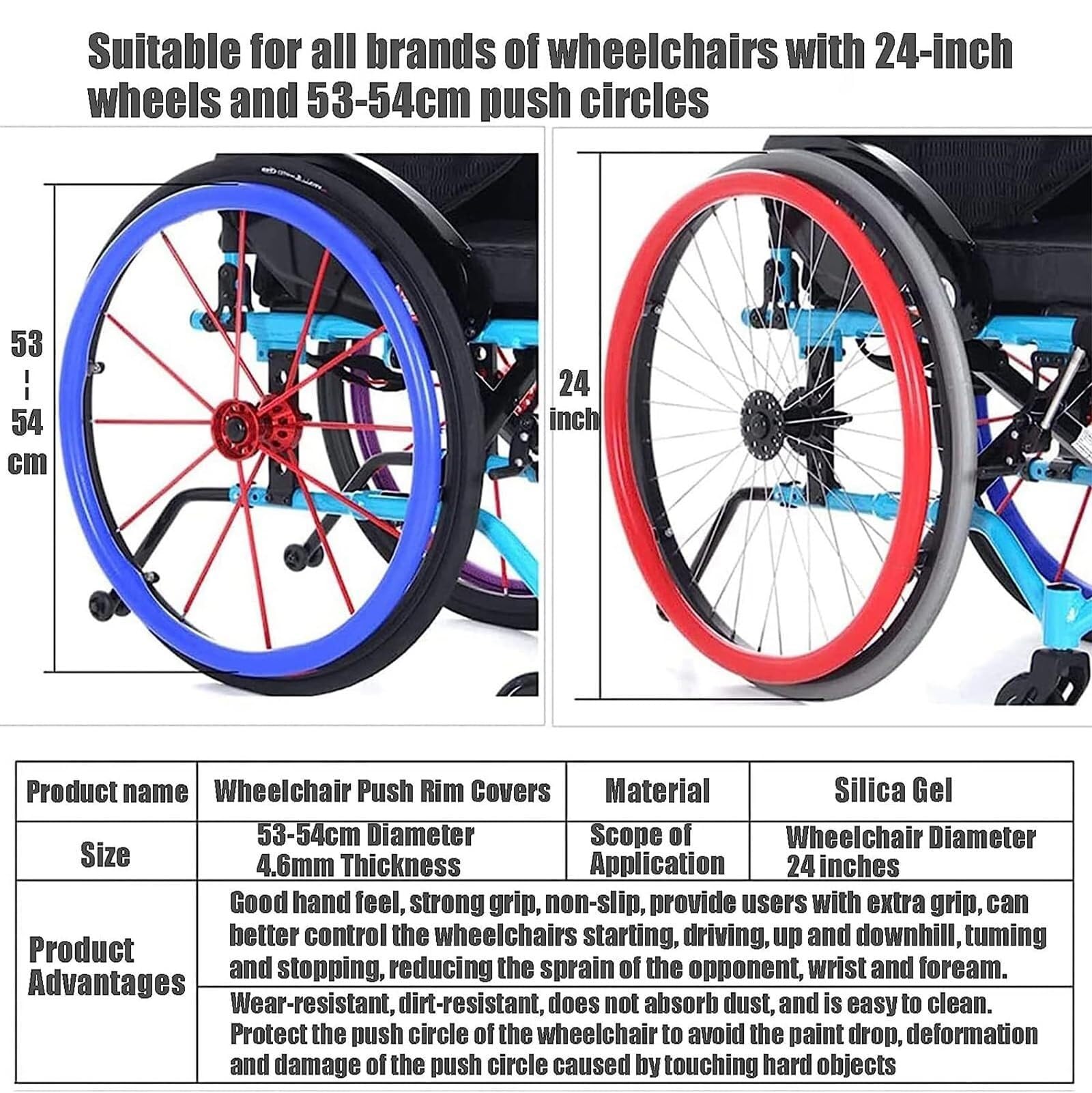 Fundas for aros de silla de ruedas, cubierta for silla de ruedas deportiva con rueda trasera de 24 pulgadas, elegante funda de silicona antideslizante resistente al desgaste, cubierta for aro de empuj