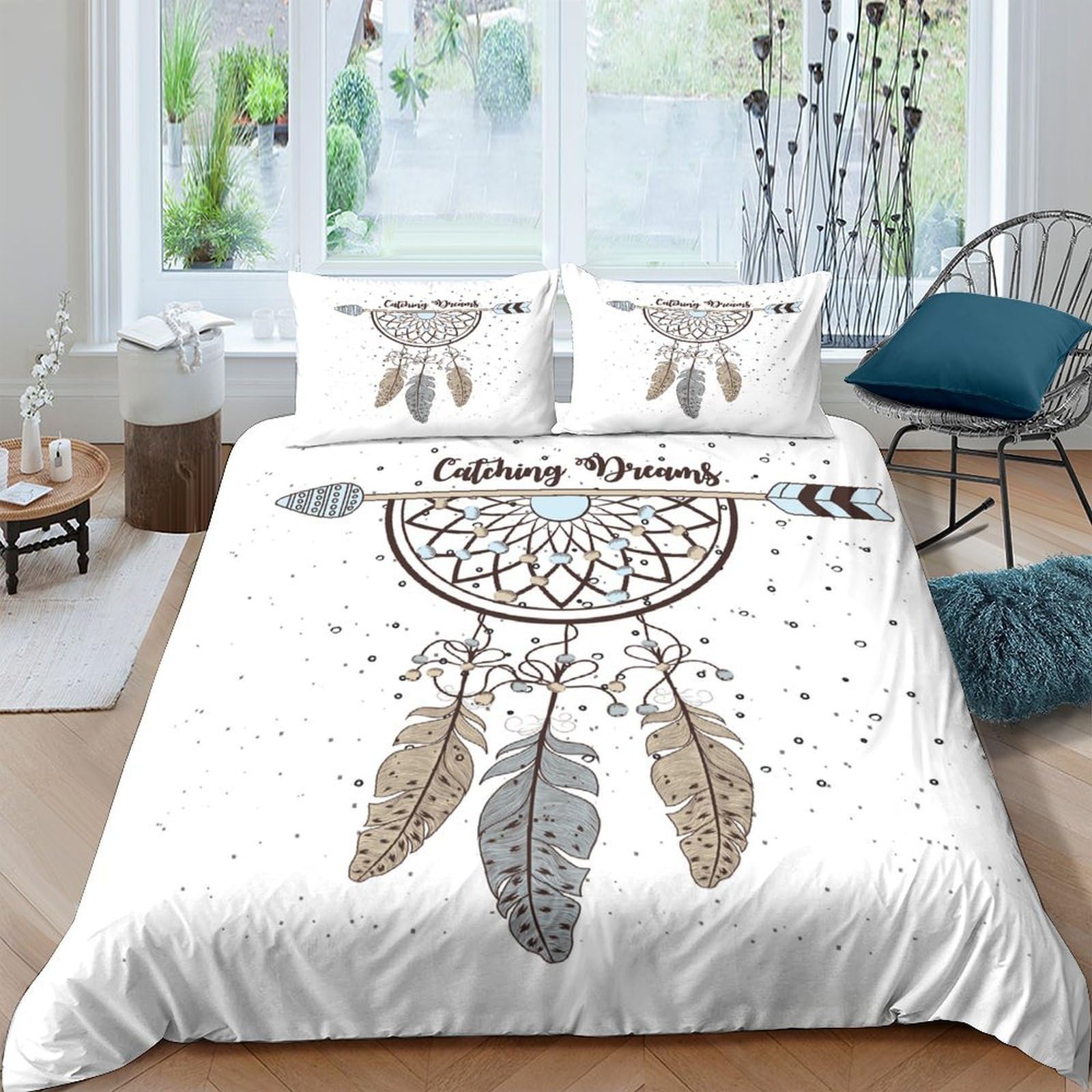 Ctjqhvkz Style-1 3D Printed Dreamcatcher Fitted Sheet Microfiber Soft White Boho Feathers Decor Mattress Cover For Bedroom Guest Room Single（135X200cm）