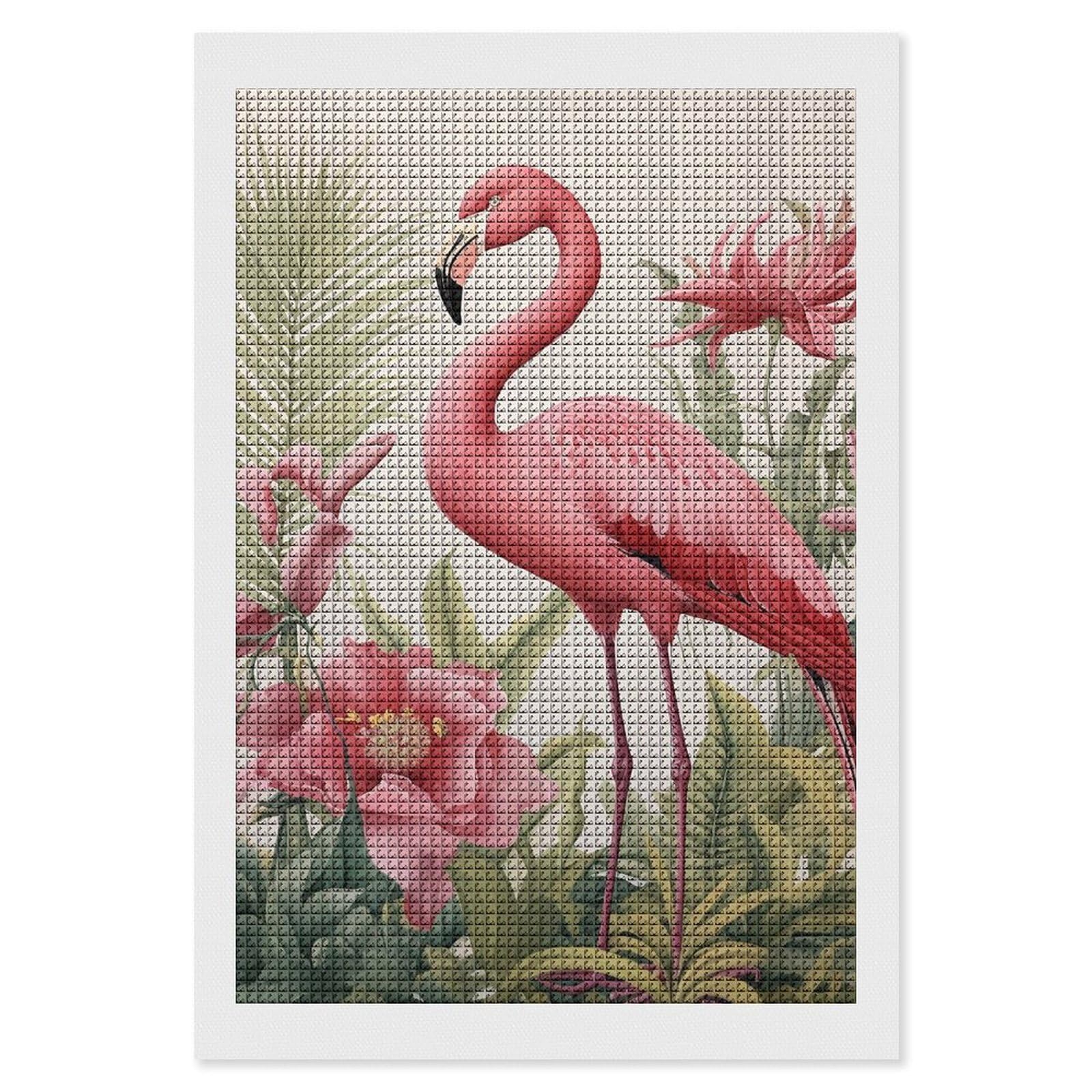 Flamingo and Leaves Diamond Art Kits for Adults, DIY 5D Diamonds Painting Kits for Beginner, Round Full Drill Diamond Dots Painting, 8"x12" Diamonds Pictures Gem Art and Crafts Wall Decor