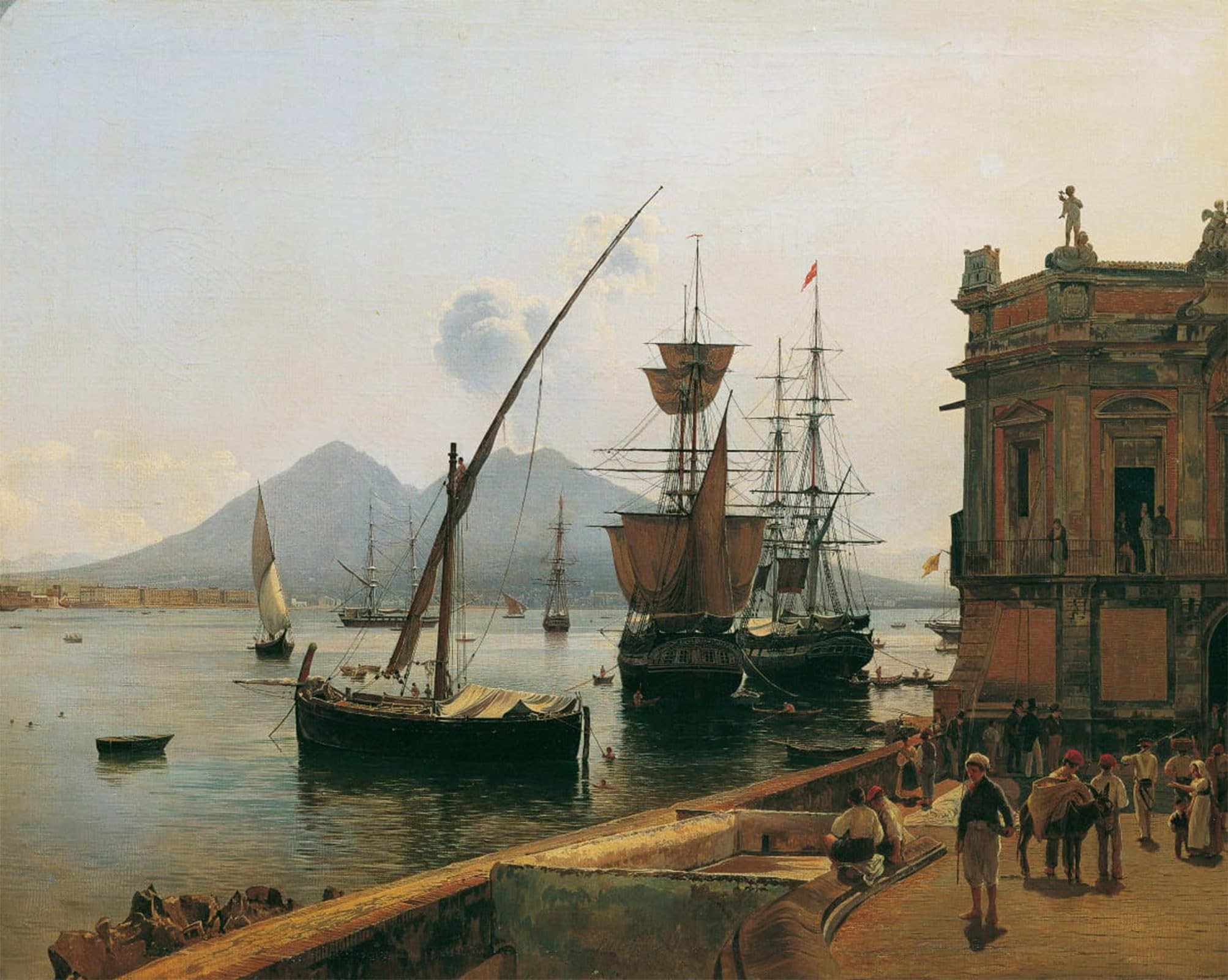 POSTERIIk Vintage Classic Picture Landscape Artwork the Port of Naples with Vesuvius by Rudolf Von Alt Portrait Canvas Painting for Office Home Decor 60x90cm