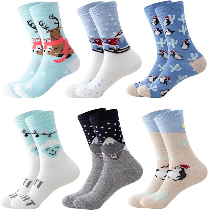 FOOT AMAZING Christmas Socks for Women 6 Pairs Womens Funny Novelty Crew Socks Fun Cute Holiday Gifts for Women Girls