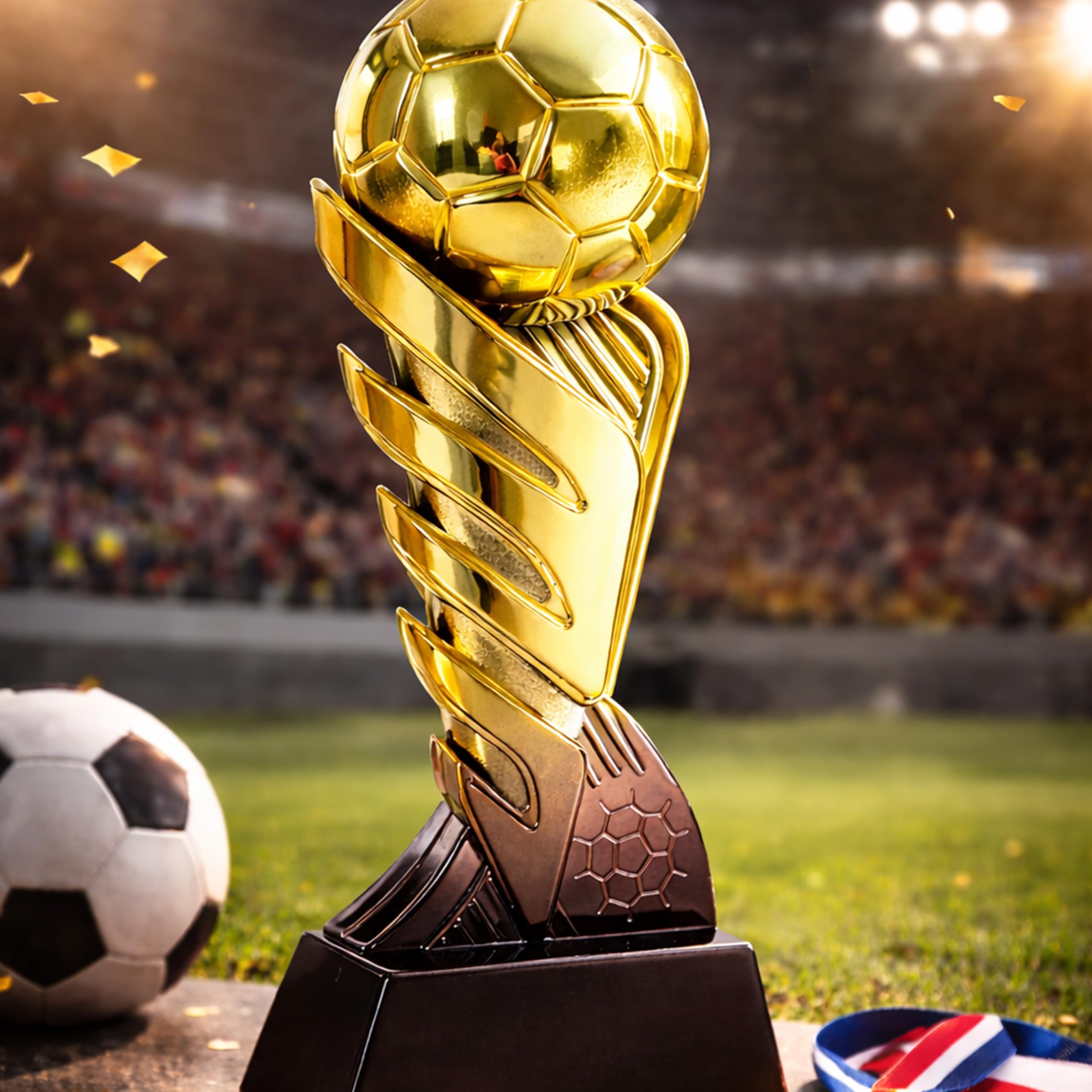 Larius Trophée de football doré avec ballon (21,5 cm, 635 g) - Trophée de football avec gravure en option - Coupe de vainqueur pour tournois, clubs et compétitions de football - S3