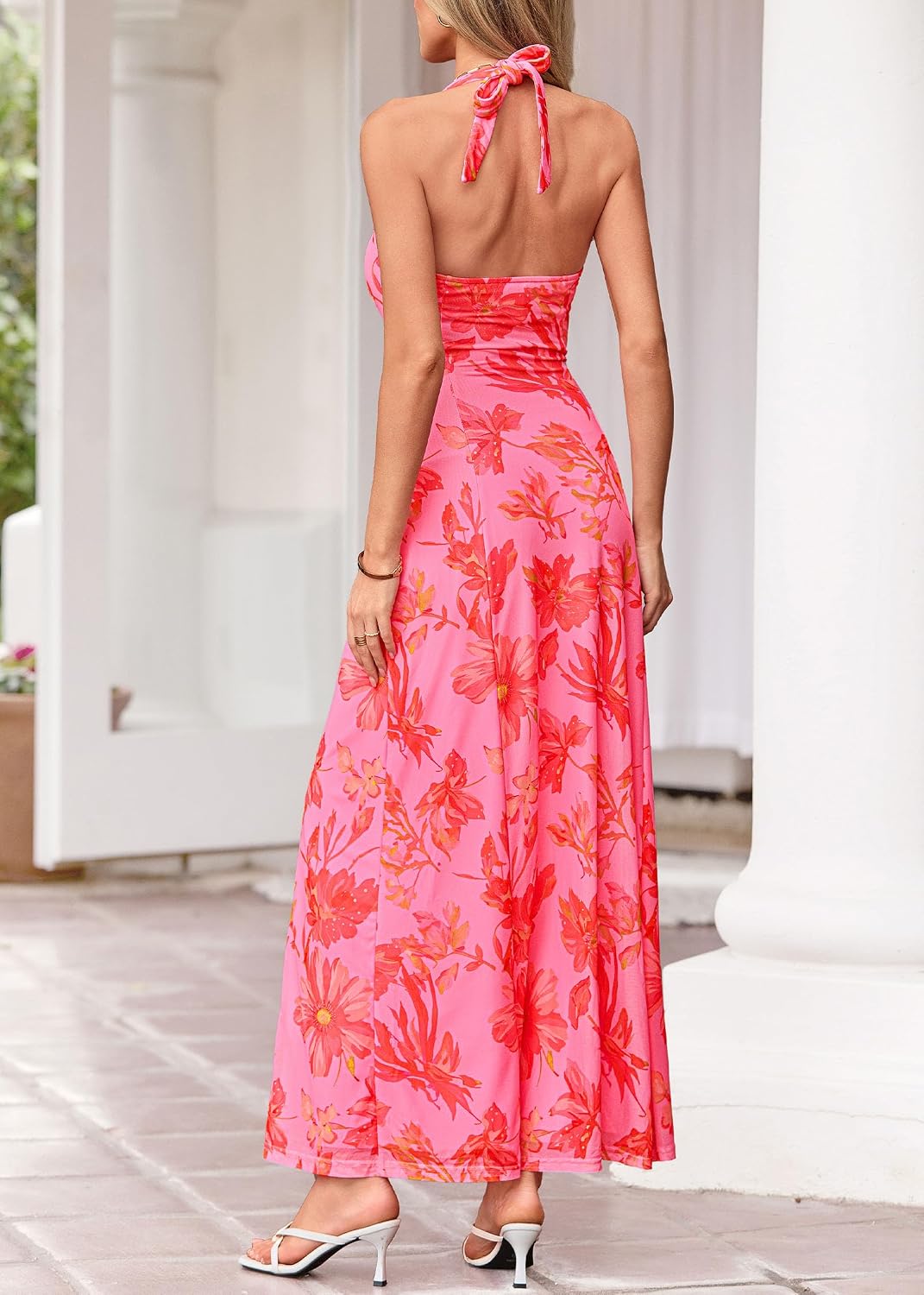 KIRUNDO Women's Summer Sleeveless Halter Floral Maxi Dress 2026 Beach Wedding Guest Cocktail Mesh Flowy A Line Long Sundress