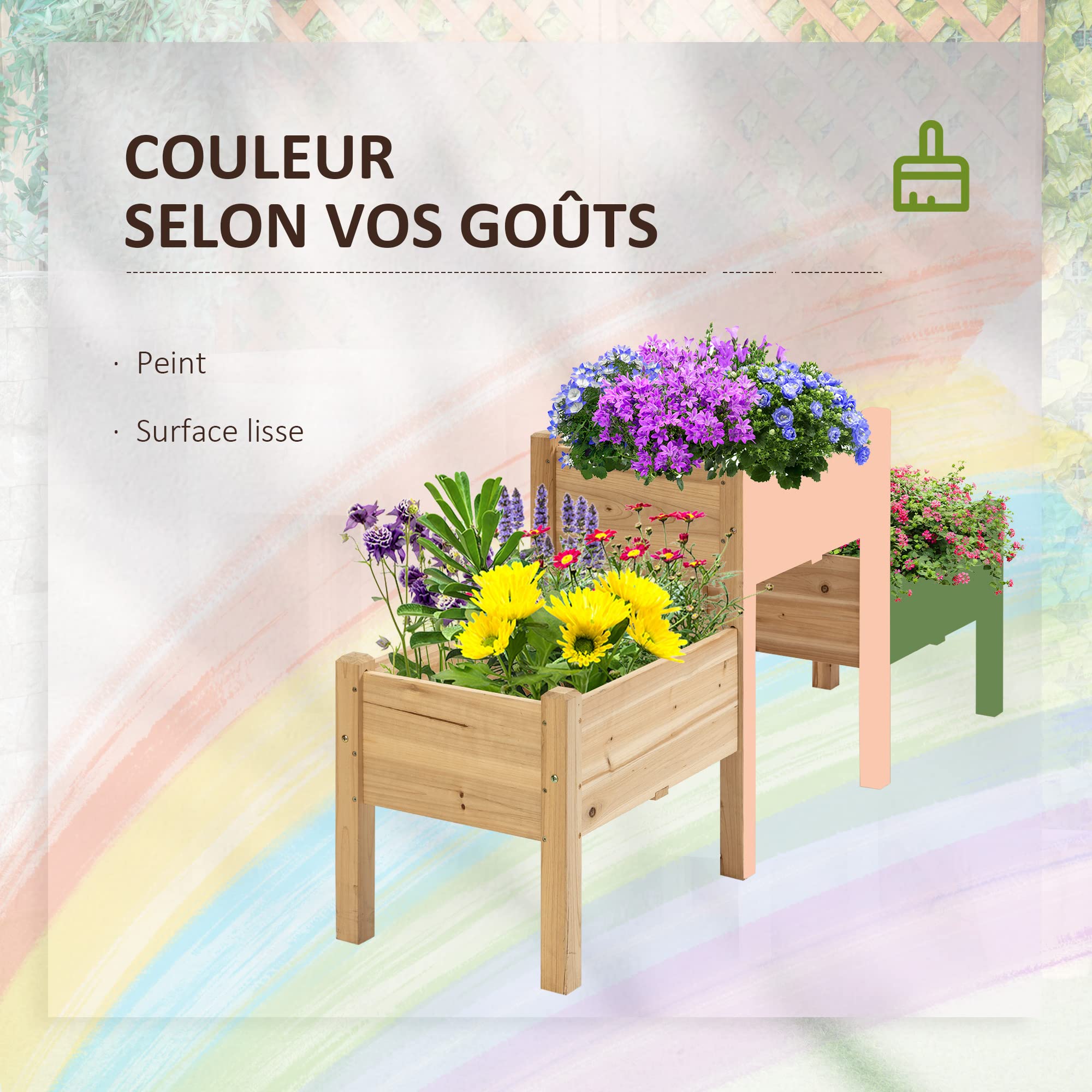 Outsunny Jardinière sur Pieds carré Potager 2 étages dim. 184L x 45l x 80H cm Inserts d'irrigation Bois Sapin pré-huilé | Inserts d'Irrigation, Bois Sapin Pré-huilé