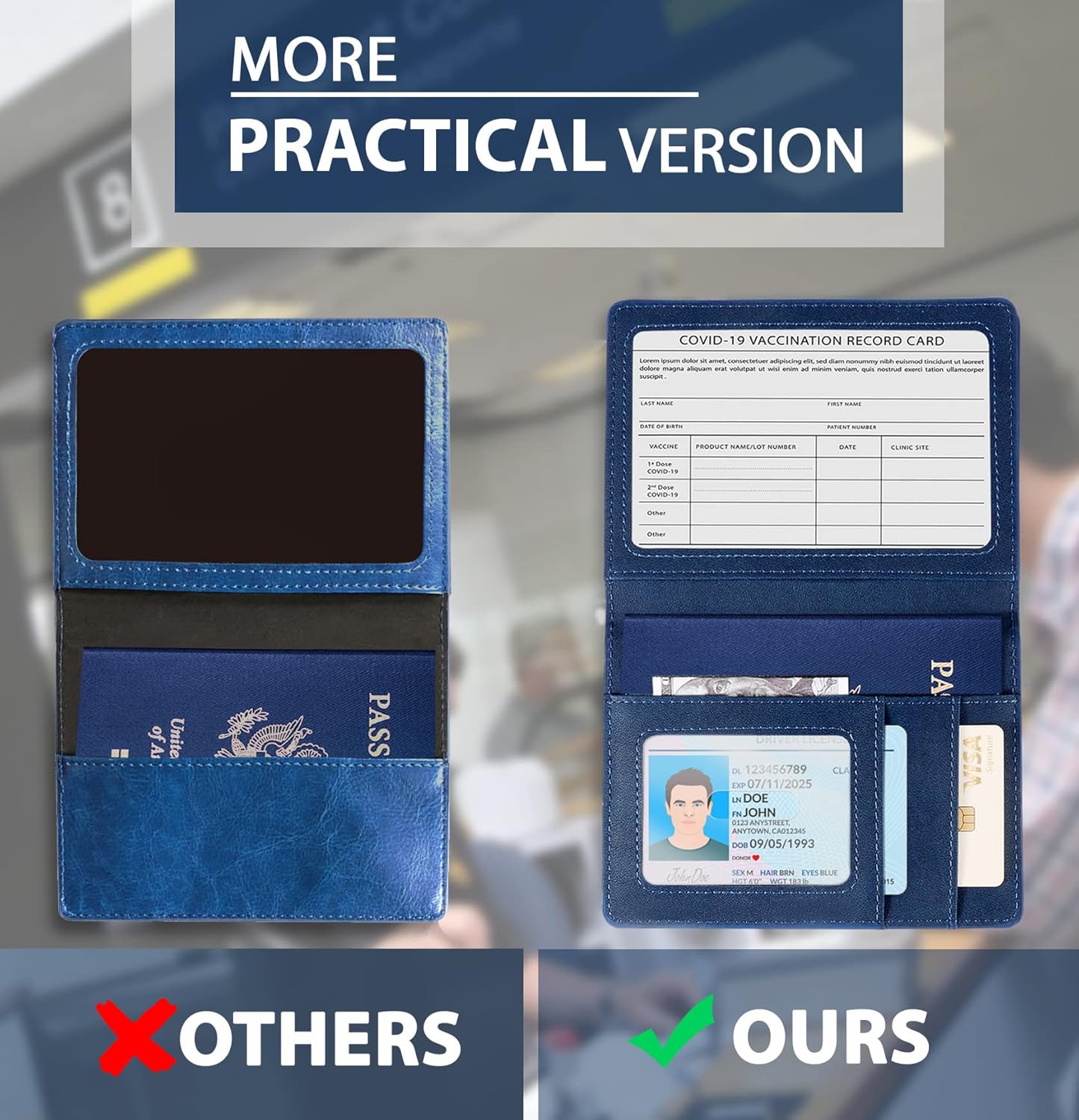Passport Holder Vaccine Card Cover - Passport Wallet and Vaccine Card Case Protector Combo - Rfid Blocking Leather Vaccination Card Protector Waterproof - Para Pasaporte Men Women - Thin Blue Pasport Book Covers Travel Accessories Document Organizer : Clothing, Shoes & Jewelry