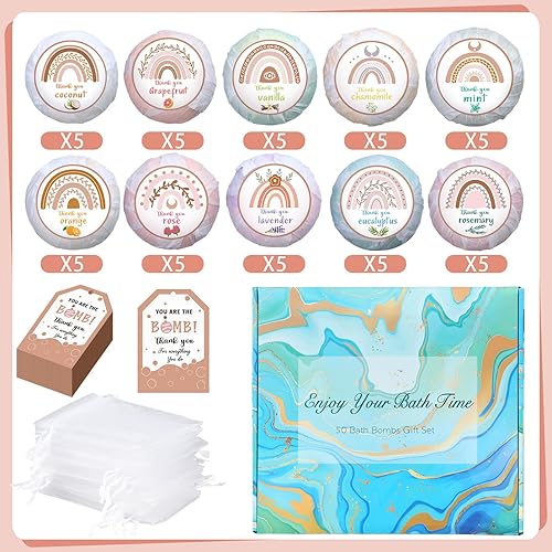 Miniatura 6 de 50 juegos de regalos de agradecimiento a los empleados, mini bombas de baño a granel para mujeres, estilo bohemio, hecho a mano, spa, regalos de