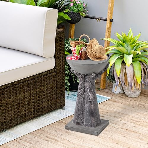 Miniatura 5 de HOMPUS Mesa auxiliar redonda moderna de hormigón, mesa auxiliar decorativa con base de dos manos, decoración única del hogar para sala de estar,