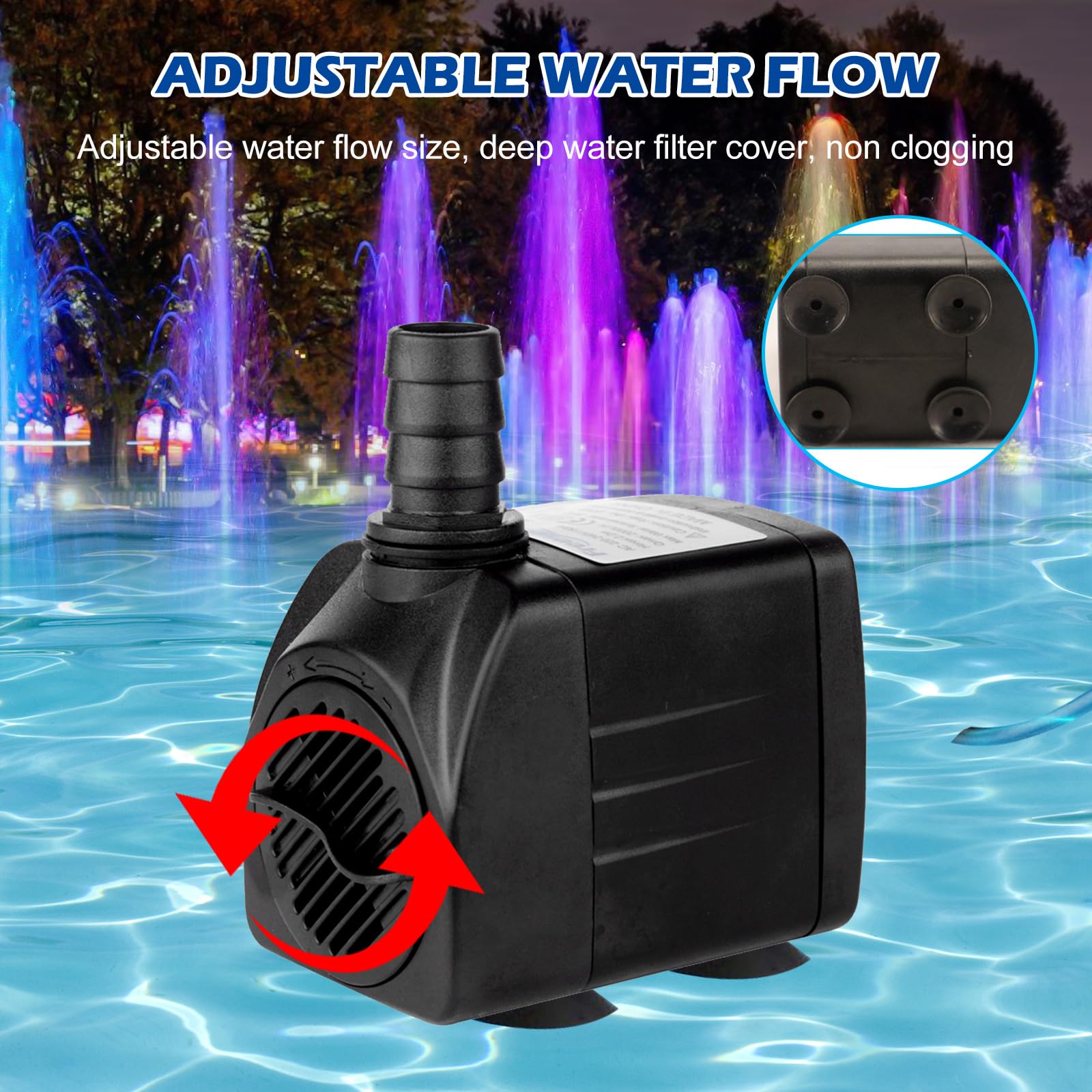 Pompe de fontaine extérieure, 25W 2000L/H Pompe pour étang, pompe de fontaine avec filtre, petite pompe de fontaine avec lumière, pompes d’étang, pompe d’étang, pompe à eau pour aquarium pour bassin d