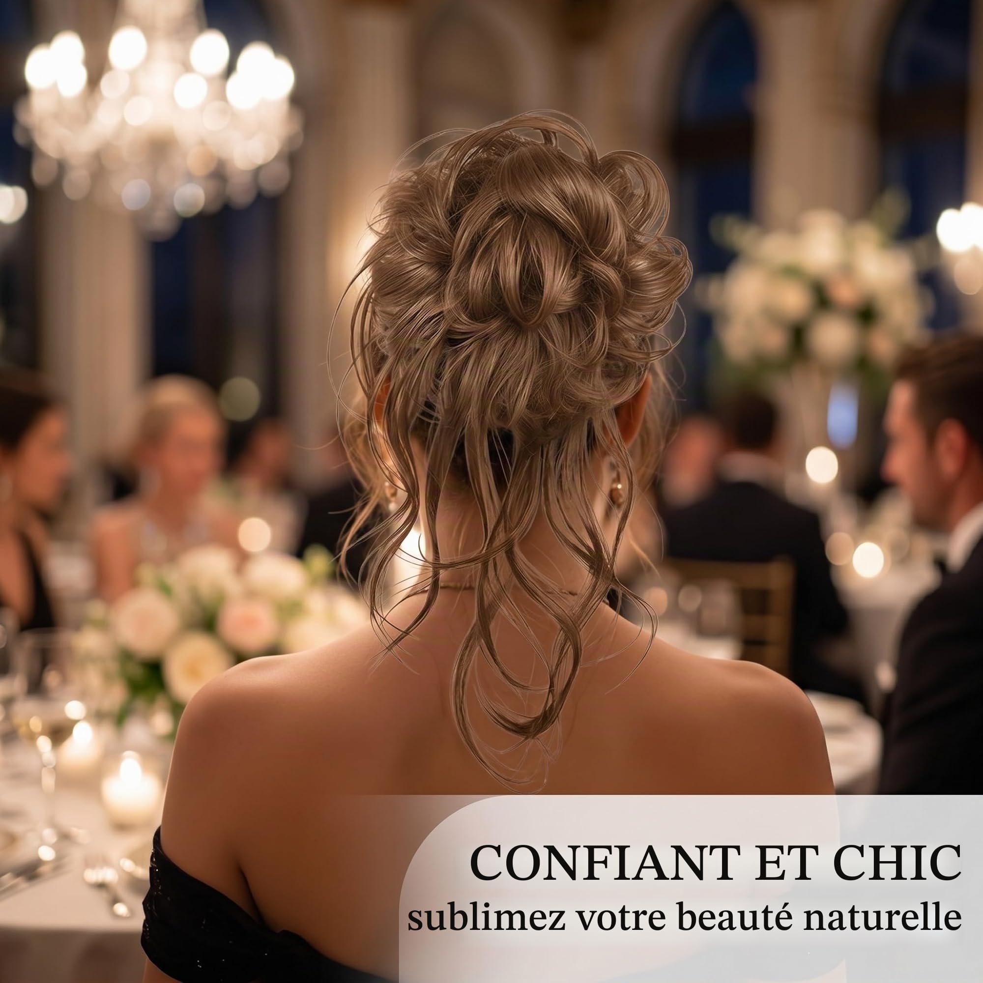 Chignon Postiche Cheveux, Bouclés Ondulés Extensions Chouchou Postiche Cheveux, Faux Chignon Elastique pour Femmes Fille, Brun Clair