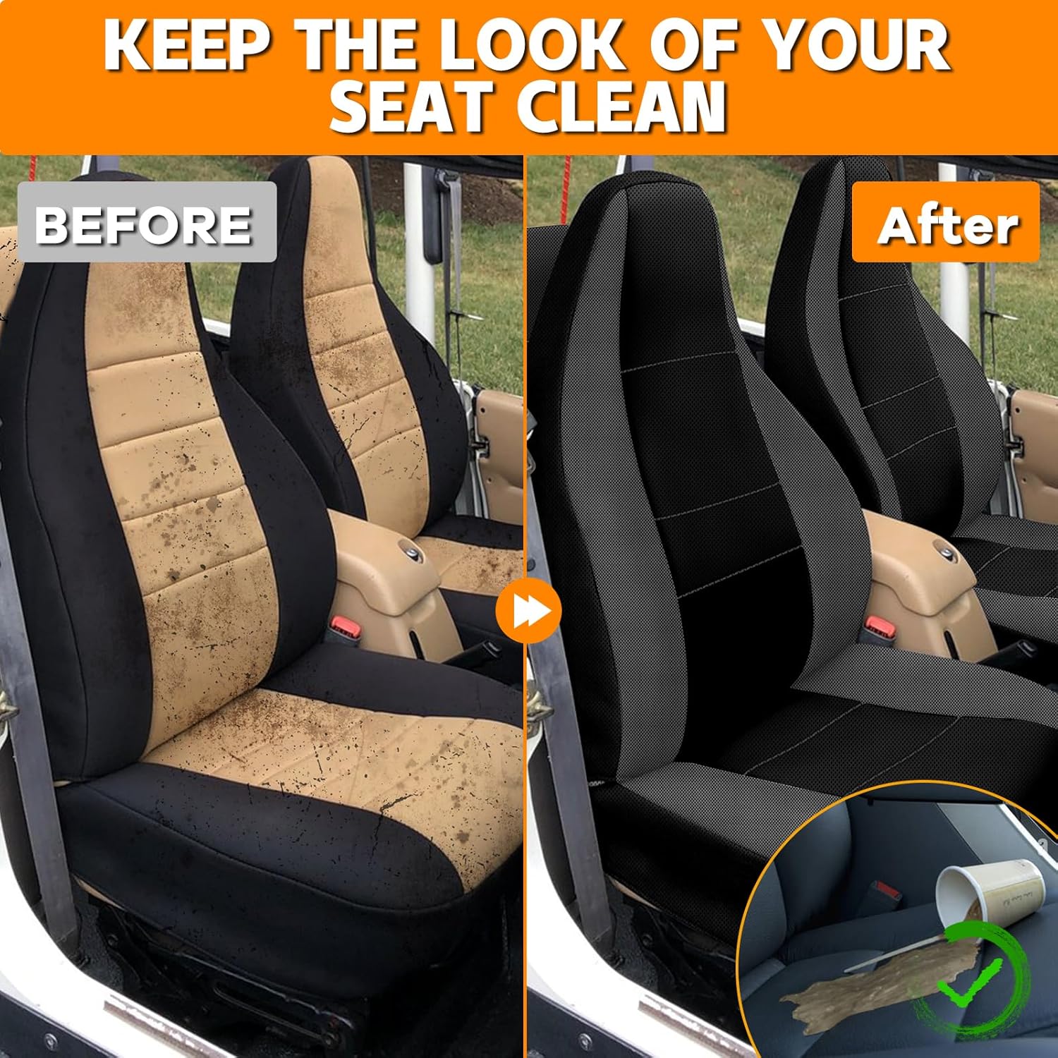 Seat Covers Compatible with Jeep Wrangler YJ 1987-1996 Full Set, Front & Rear Back Door Complete Bench, Breathable Automotive Cover Cushion Accessories
