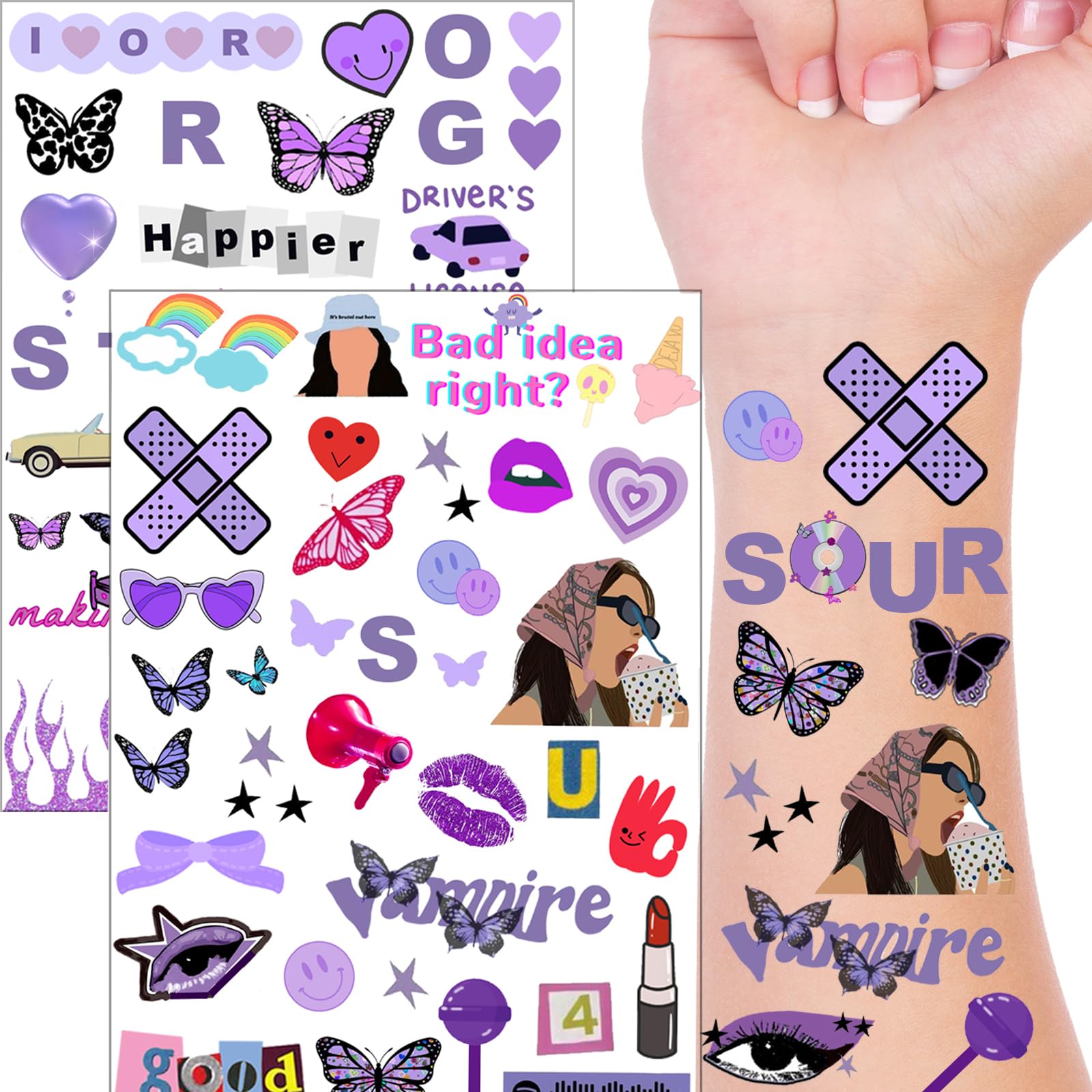 Butterfly Party Temporary Tattoos, 68Pcs Tour Concert Stickers Party Decorations Bachelorette Party Tattoos Music Party Tattoo Favors Fan Gift