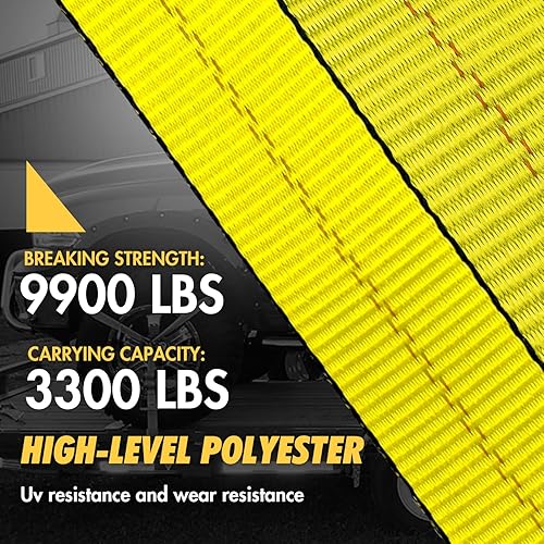 Miniatura 5 de Correas de amarre para automóvil (paquete de 4) con correa de trinquete con gancho en J de 2 pulgadas x 96 pulgadas, para cualquier automóvil, SUV,