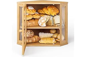 BMOSU Corner Bread Box for Kitchen Farmhouse Countertop Bread Container Double Layer Bamboo Storage (S)