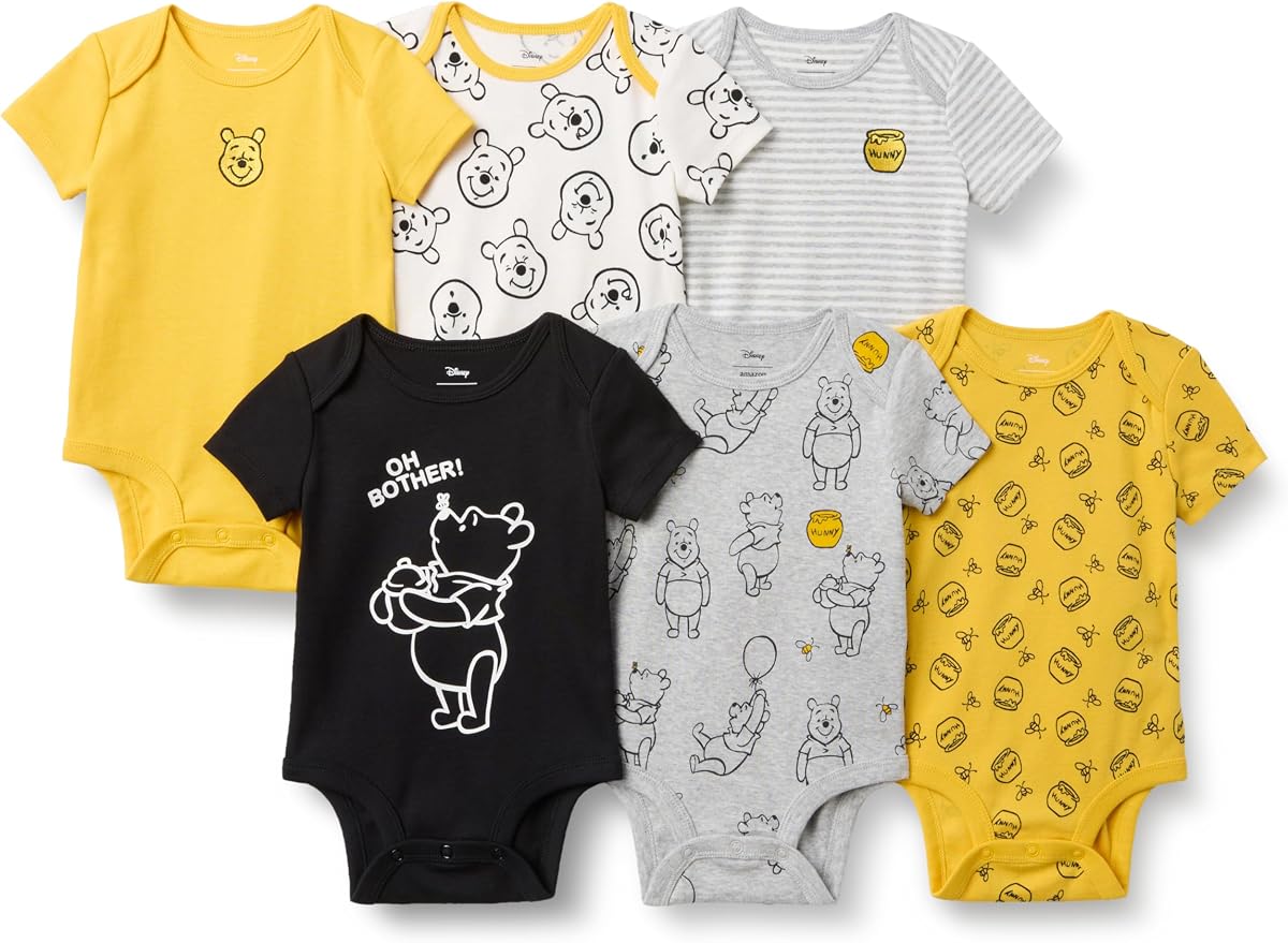 Amazon Essentials Disney | Marvel | Star Wars Unisex Babies' Short-Sleeve Cotton Bodysuits