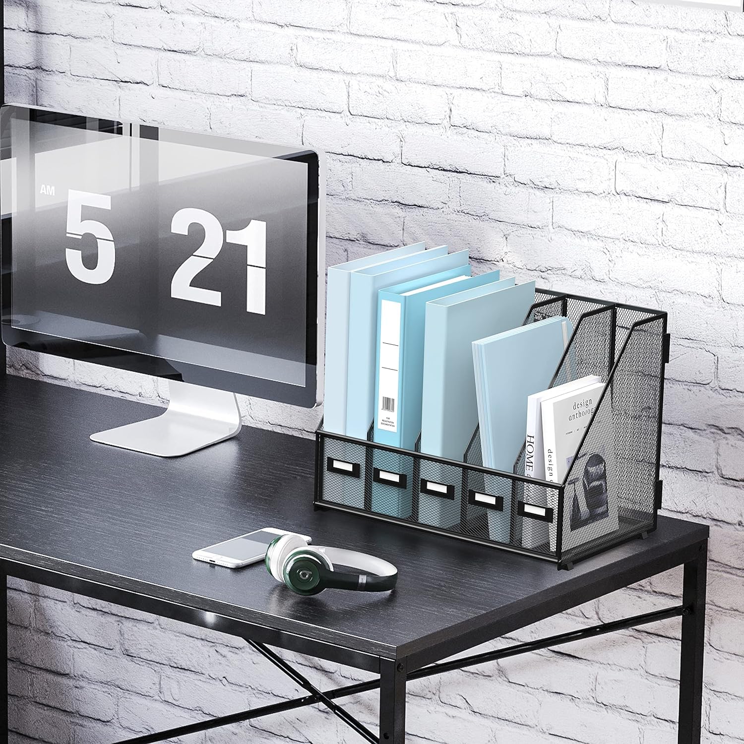 Lot de 2 organiseurs de bureau en métal avec 5 compartiments verticaux - Organiseur pour bureau