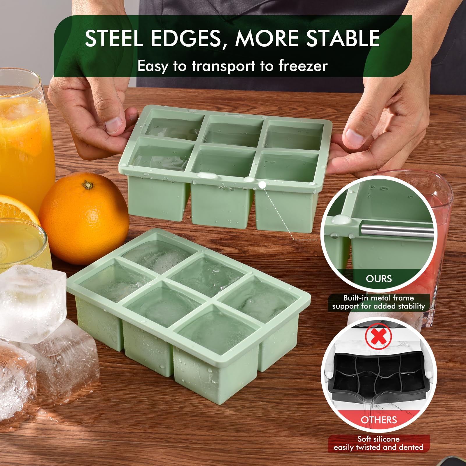 Ice Cube Tray with Lid, 2 Pack Silicone Large Ice Cube Moulds for Whiskey Easy Release Ice Trays BPA Free - Image 2