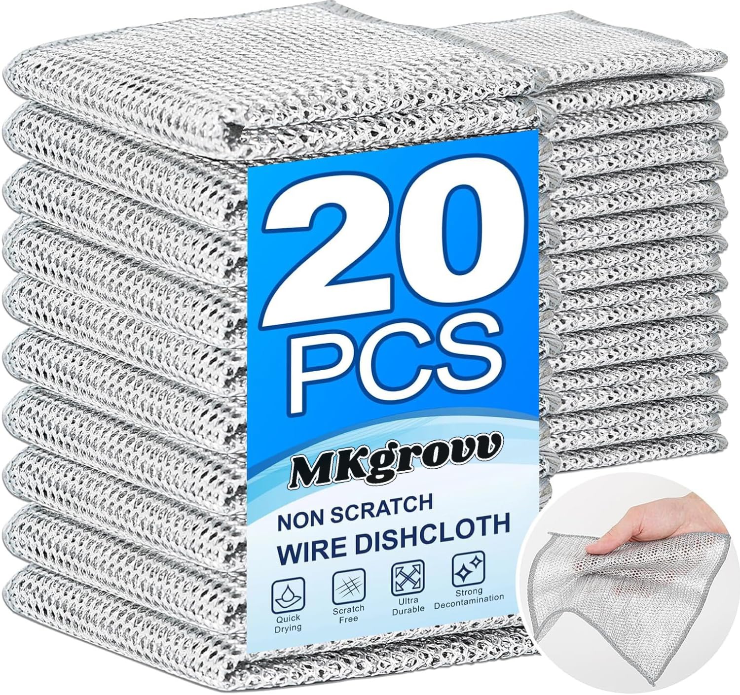 Pack-20 Non Scratch Wire Dishcloth Wet and Dry Dishwashing Rag Scrub Scratch Sponges Kitchen Dish Towel Tableware Scrubber Bathroom Doors Windows Cleaning Cloth Travel Household Cleaning Supplies Tool (B0D9MGXMYM) Amazon Price History, Amazon Price Tracker