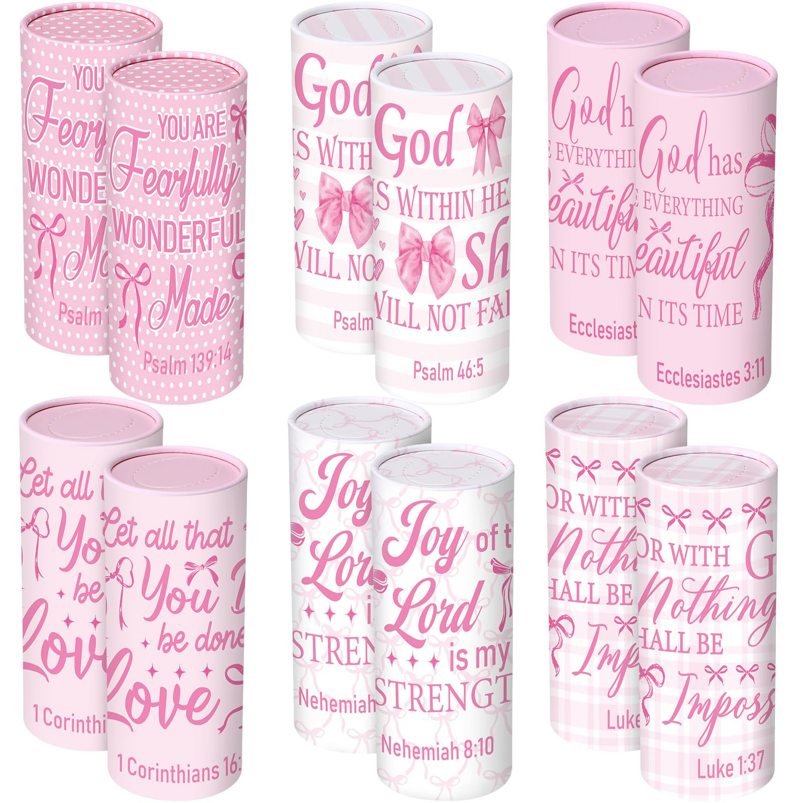 Outus 12 Pcs Christian Car Tissues Cylinder Holder with 3 Ply Facial Tissue Bulk Pink Bow Religious Round