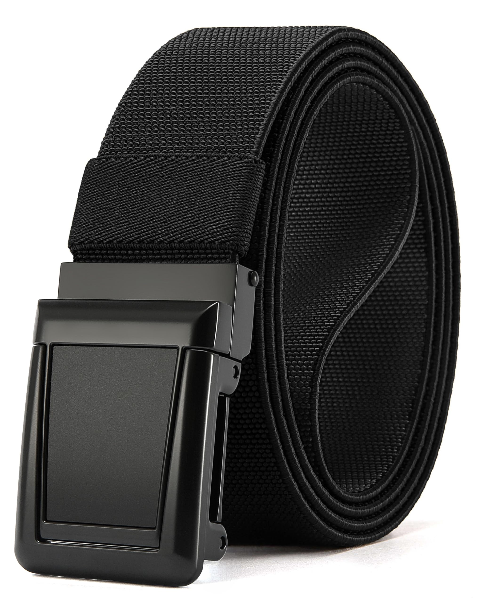 CHAOREN Tactical Belt Men - 1.5" Stretch Work Belt with Zin Alloy Buckle | Quick Release Flip Buckle, Heavy Duty for Military EMT EMS Hiking, Stretchy Nylon Knight Black 38"-42" Waist Adjustable
