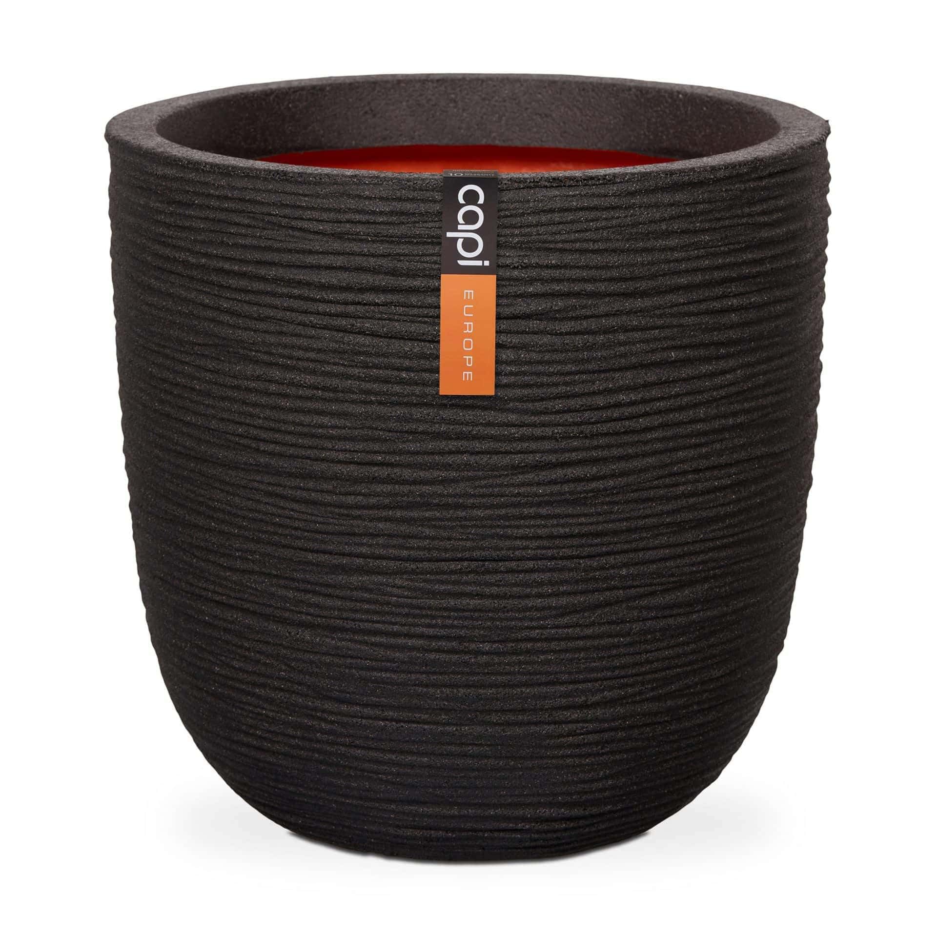 CAPI EUROPE - Planter ball Rib NL - 43x41 - Black - Opening Ø35 - Pot for indoor and outdoor use - Shatterproof - 100% recyclable - KBLR933