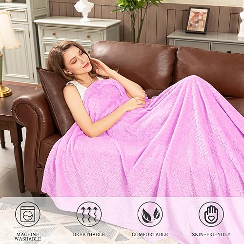 Miniatura 5 de inhand Manta de forro polar morado para sofá, manta de franela súper suave para todas las estaciones, 50 x 60 pulgadas