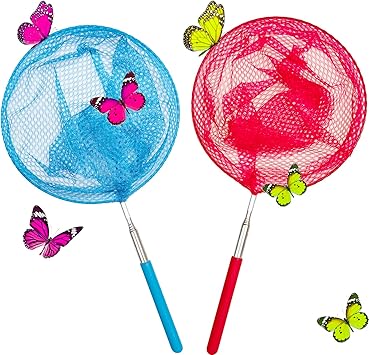 2 Pack Kids Telescopic Butterfly Fishing Nets for Kids Catching Butterfly Net Outdoor Tools for Catching Fish Ladybird, Extendable 34 Inches and Anti Slip Grip