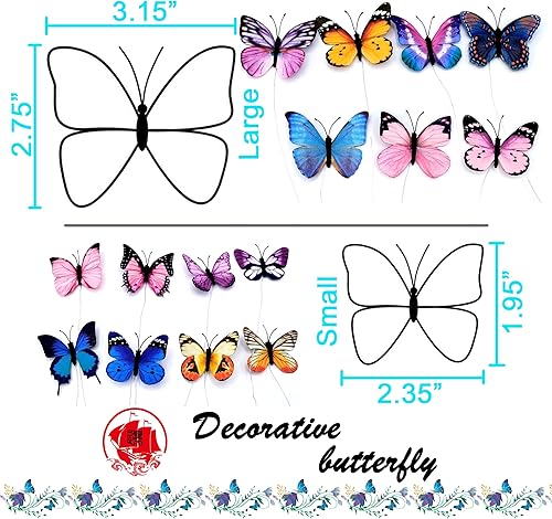 Miniatura 2 de Decoraciones grandes de mariposa monarca de 4.33 pulgadas, 2 tamaños, decoración de mariposa para manualidades, mariposas decorativas 3D en alambre,