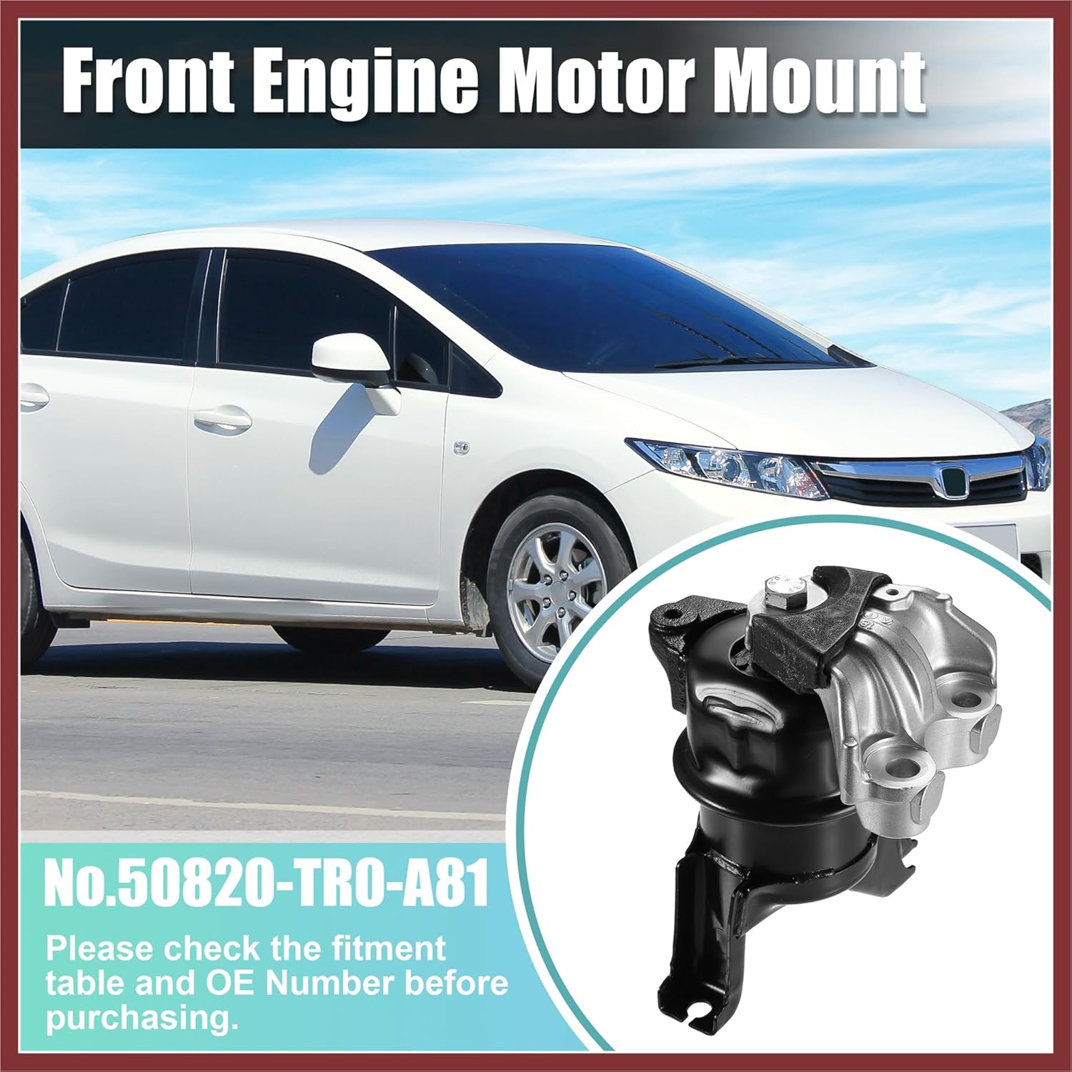 Front Engine Motor Mount for Honda Civic 2012-2013 Engine Mounting Bracket Replace 50820-TR0-A81 Replace Parts