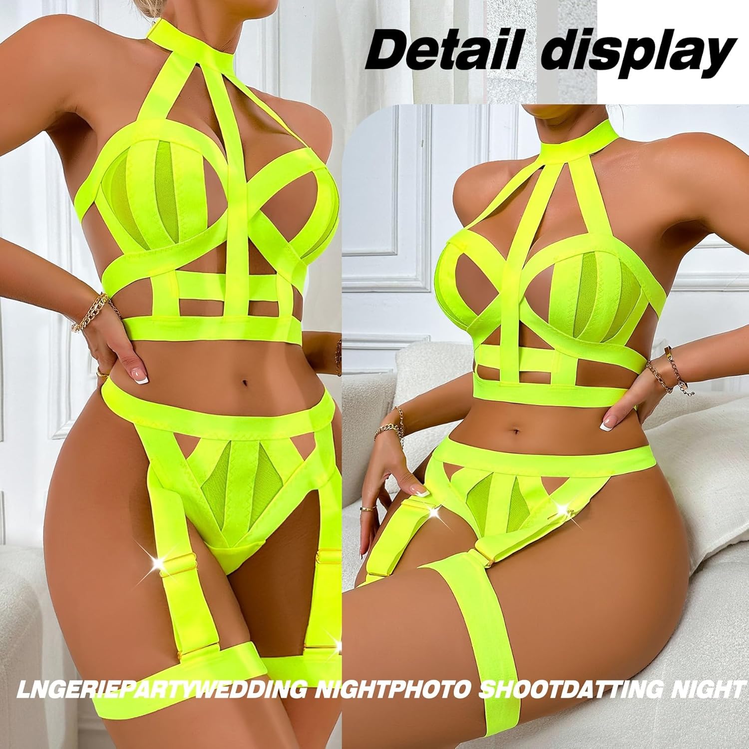 Bigary Women Sexy Lingerie Set Strappy Lingerie All Adjustable Underwire Garter Set