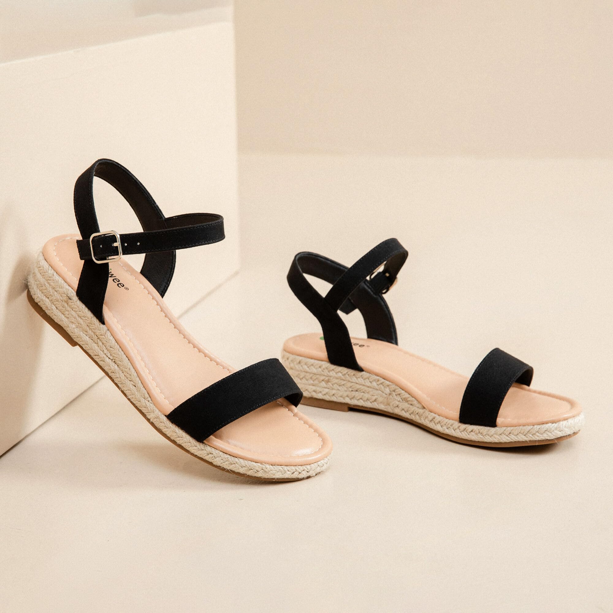 Ataiwee Sandales à talon compensé à plateforme pour femmes,Sandales Espadrilles Habillées d'Été à Bride de Cheville et Bout Ouvert
