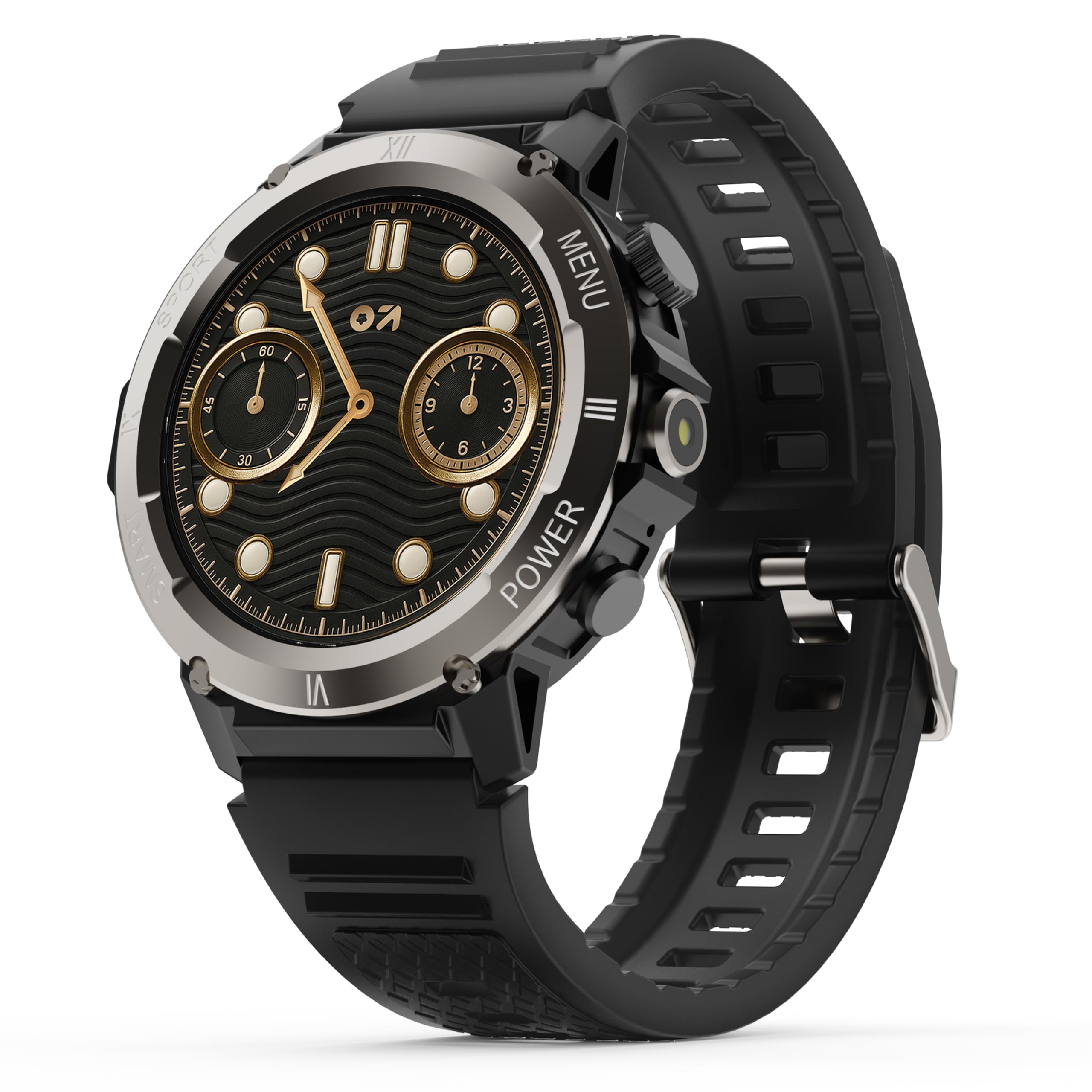 GOBOULT Tuff Hawk Smart Watch 1.39'' HD Display, BT Calling, Working Crown, 150+Watchfaces, 450 Nits Brightness, AI Voice Assistant, SpO2 Monitoring, 120+ Sports Mode (Black)