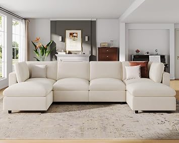 Sectional Modular Sofa,Large U Shape Sectional Couch,Chenille, Beige | Convertible,Washable,Removable Cover,Modern,Comfortable